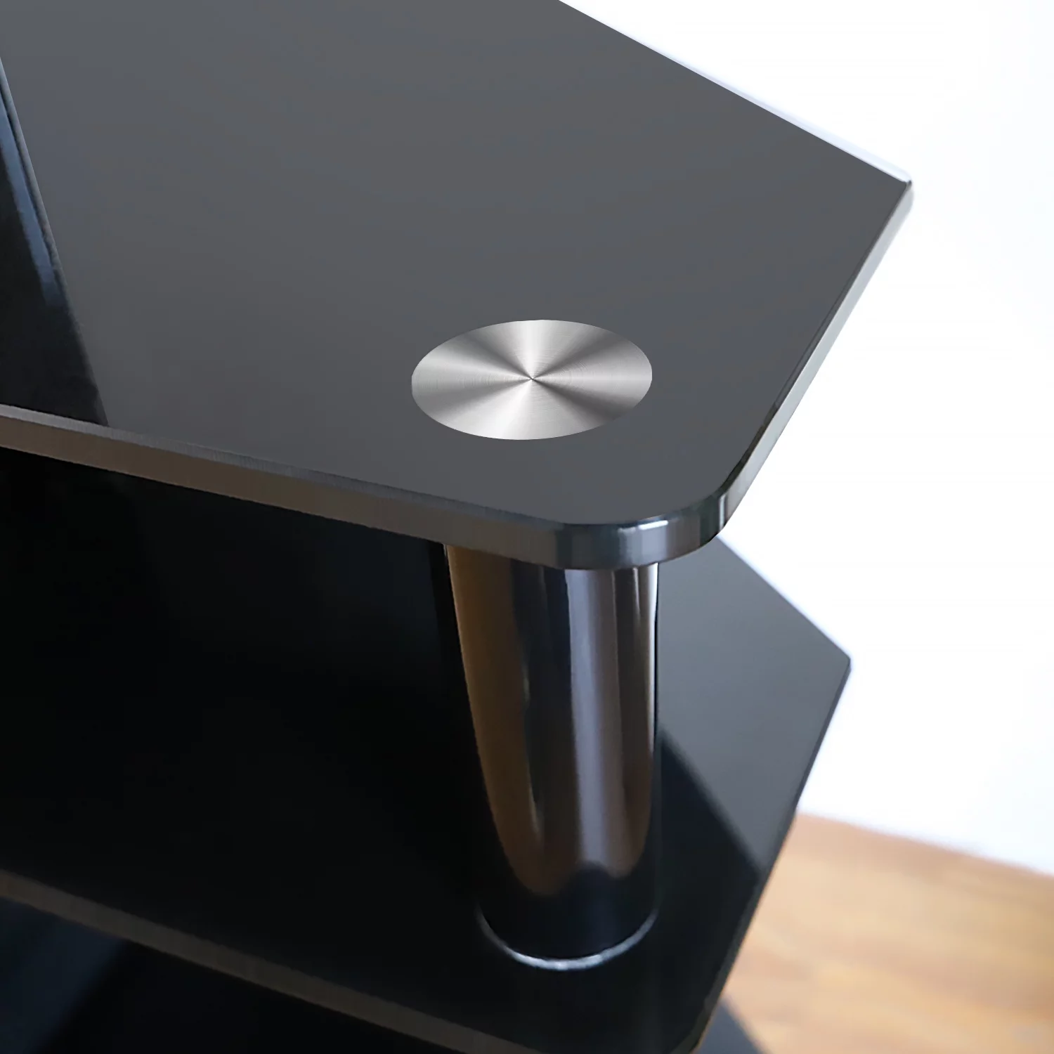 Flat TV Stand for TVs up to 70 inch, Black Glass TV Stand Shelves with Swivel Mount
