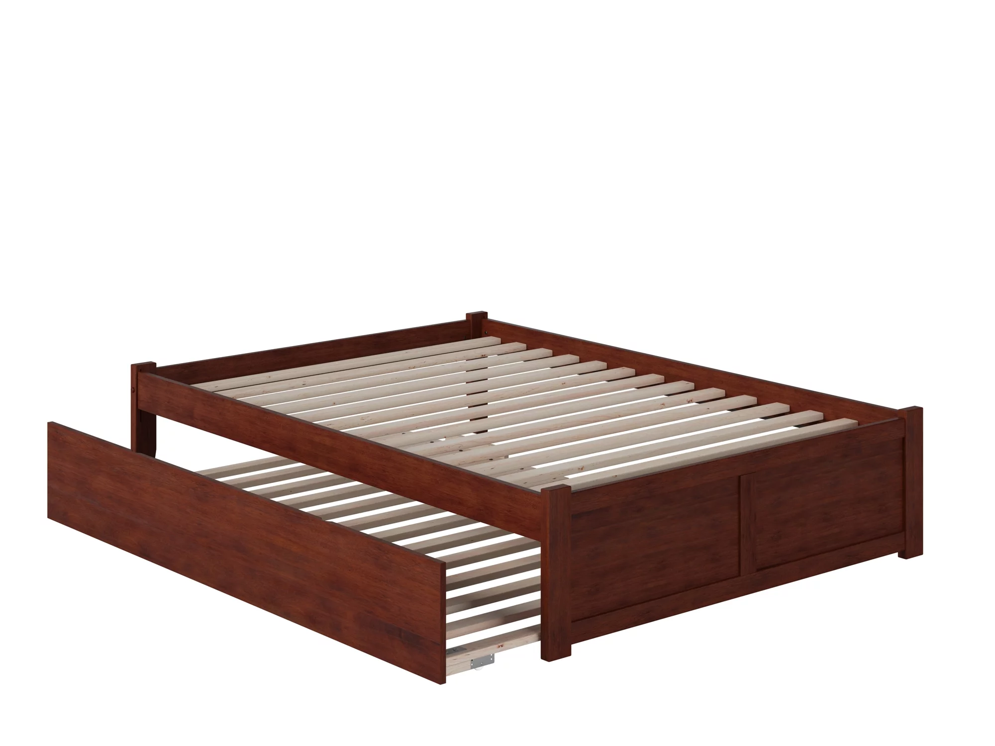 Concord Full Platform Bed with Flat Panel Foot Board and Full Size Urban Trundle Bed in Walnut