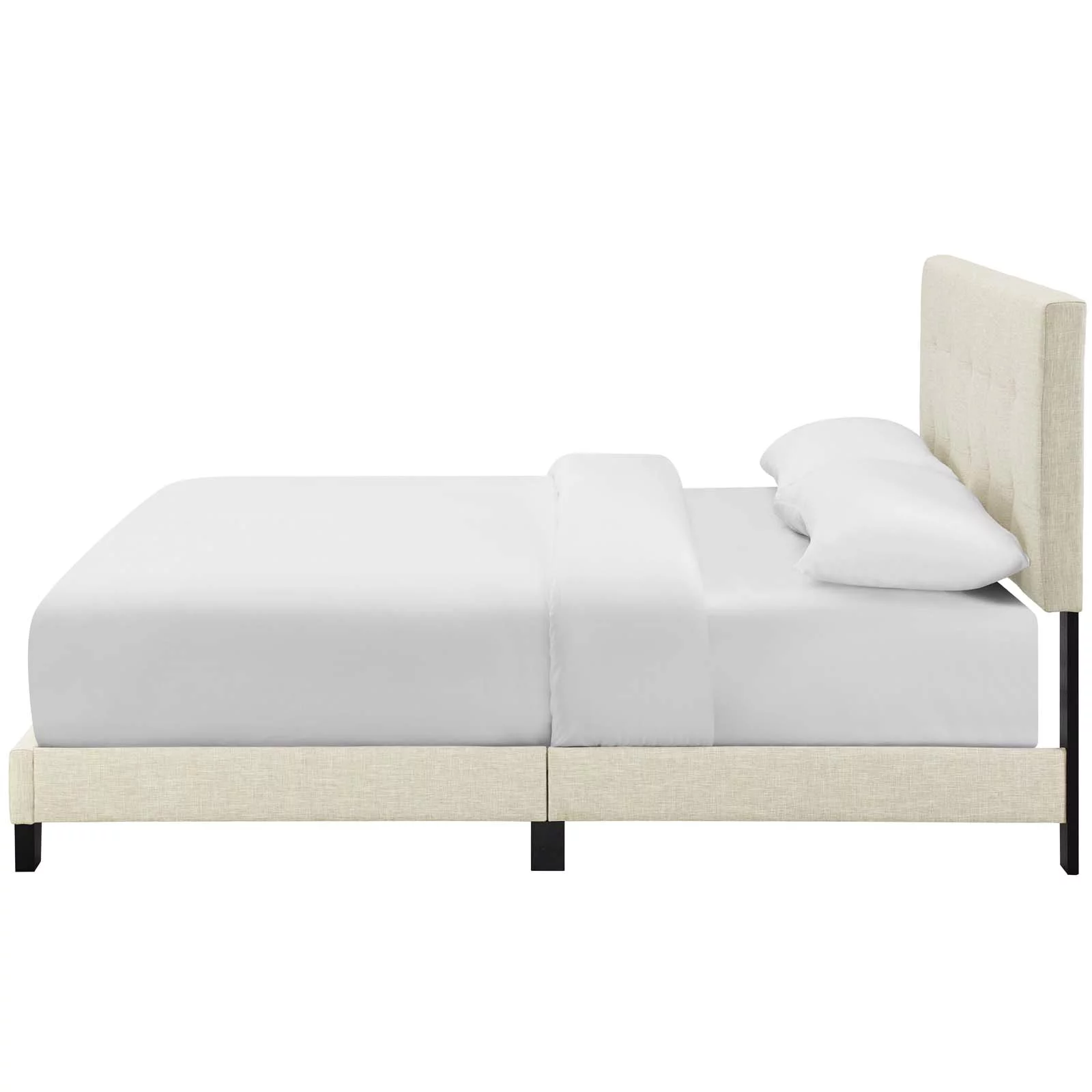 Modern Contemporary Urban Design Bedroom Queen Size Bed Frame, Fabric, Beige, Box Spring Required
