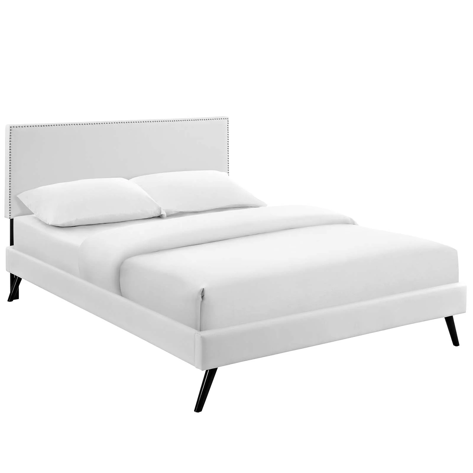 Modway Macie King Vinyl Platform Bed with Round Splayed Legs in White