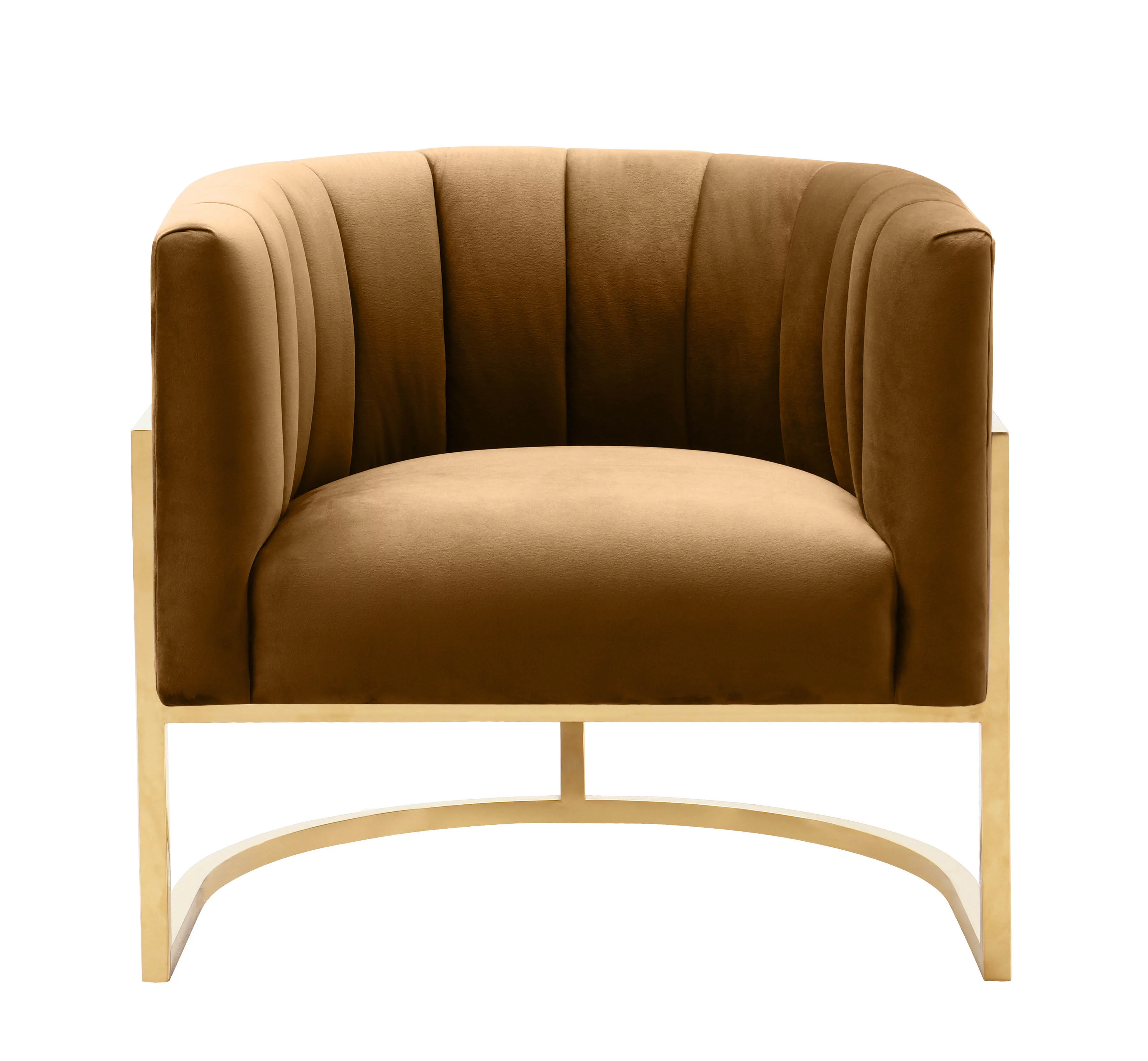 Magnolia Tufted Cognac Velvet Arm Chair with Gold Frame by TOV Furniture