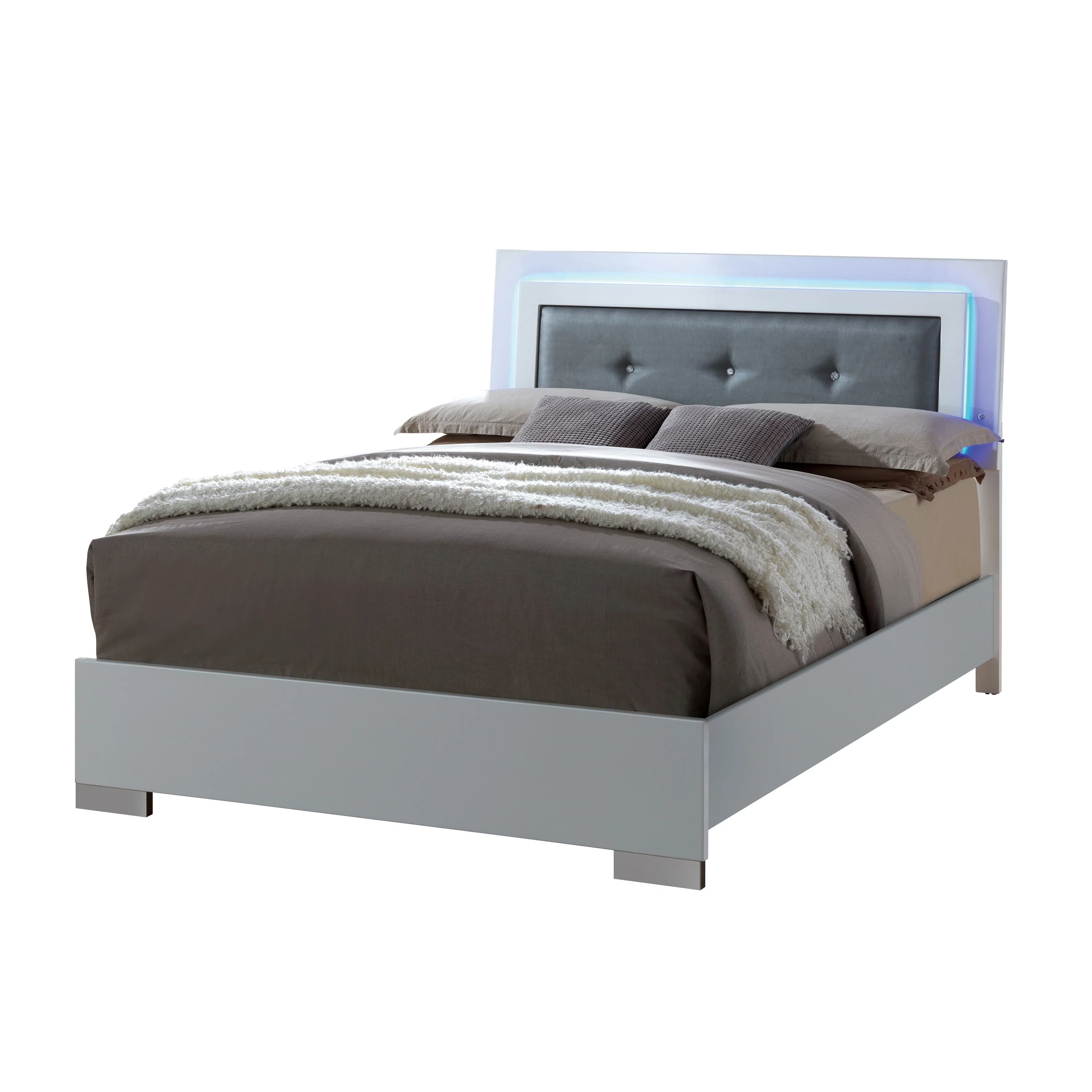 Furniture of America Acrysta Bedroom Set, 1 Queen Bed, 1 Nightstand, Glossy White