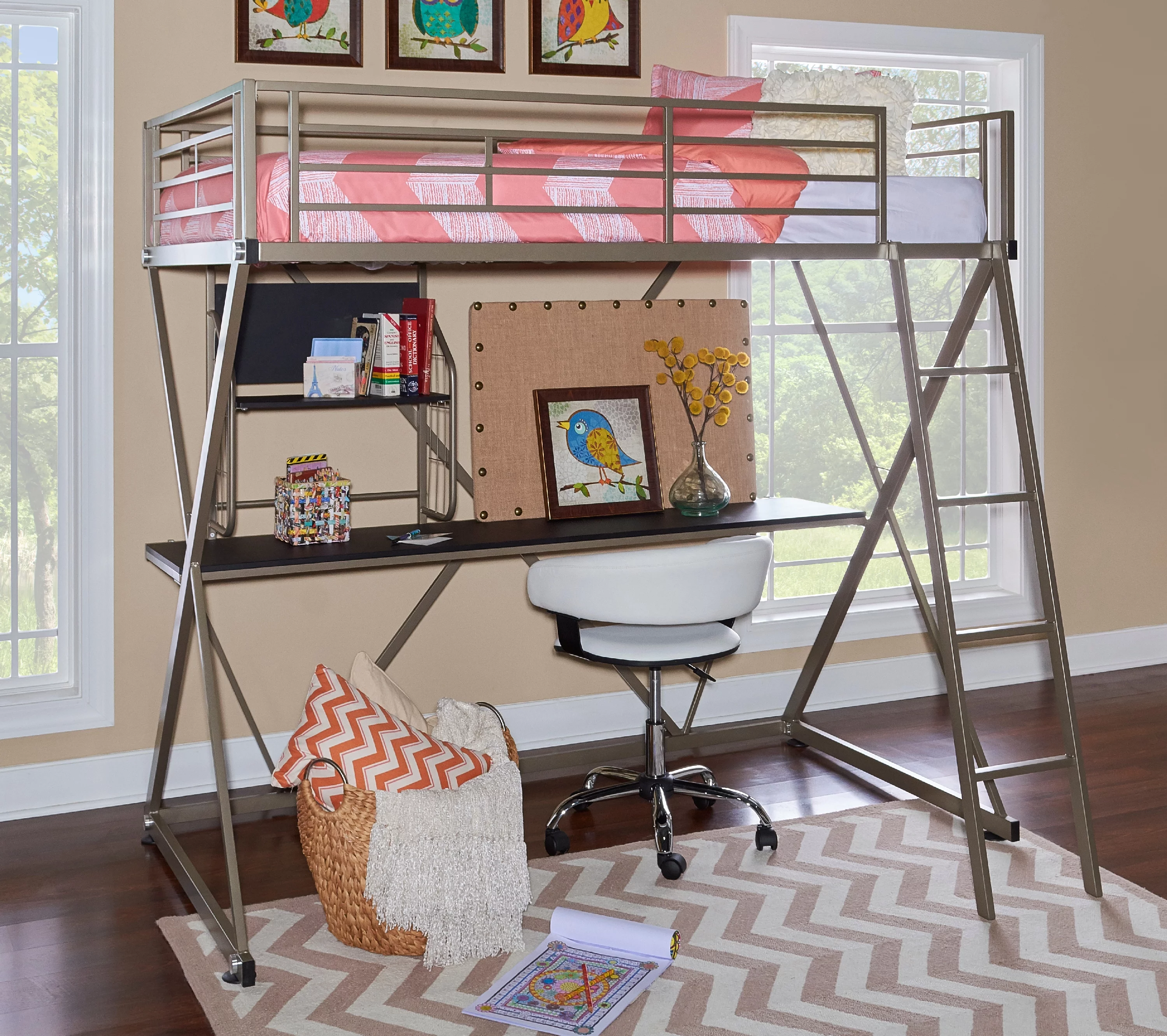 Culberton Sleep, Study, and Store Twin Loft Bed, Pewter