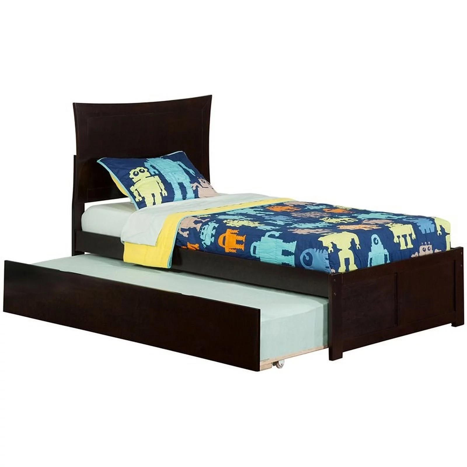 Roseberry Kids Transitional Solid Wood Twin Trundle Platform Bed in Espresso