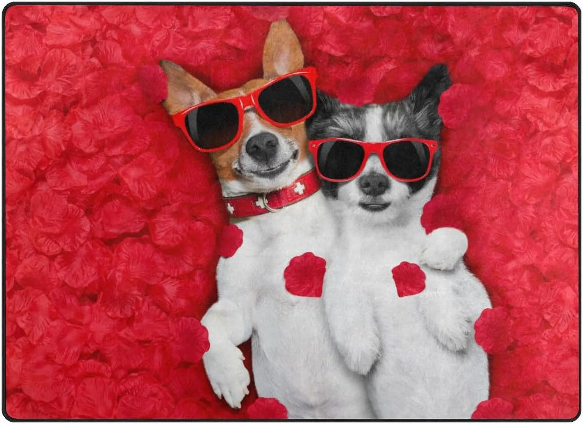 SKYSONIC Couple Two Dogs Lying Rose Bed 80 x 58 inches Lightweight Soft Area Rug Mat Indoor Floor Rugs Home Decoration for Kids Room Living Room