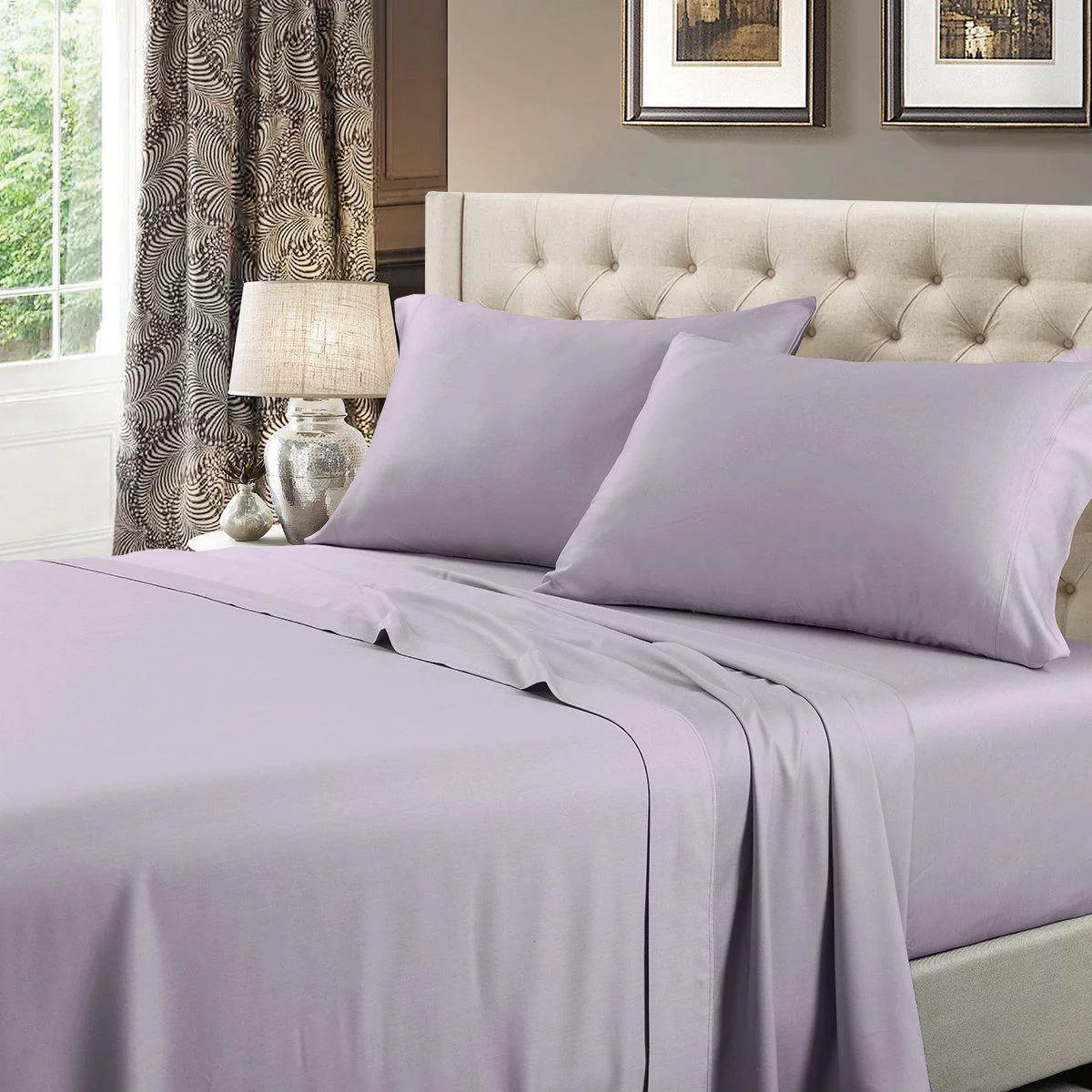 Luxury Extra Deep 22 Inch Pocket Sheet Sets 100% Cotton 600 Thread Count California King Size -Lilac