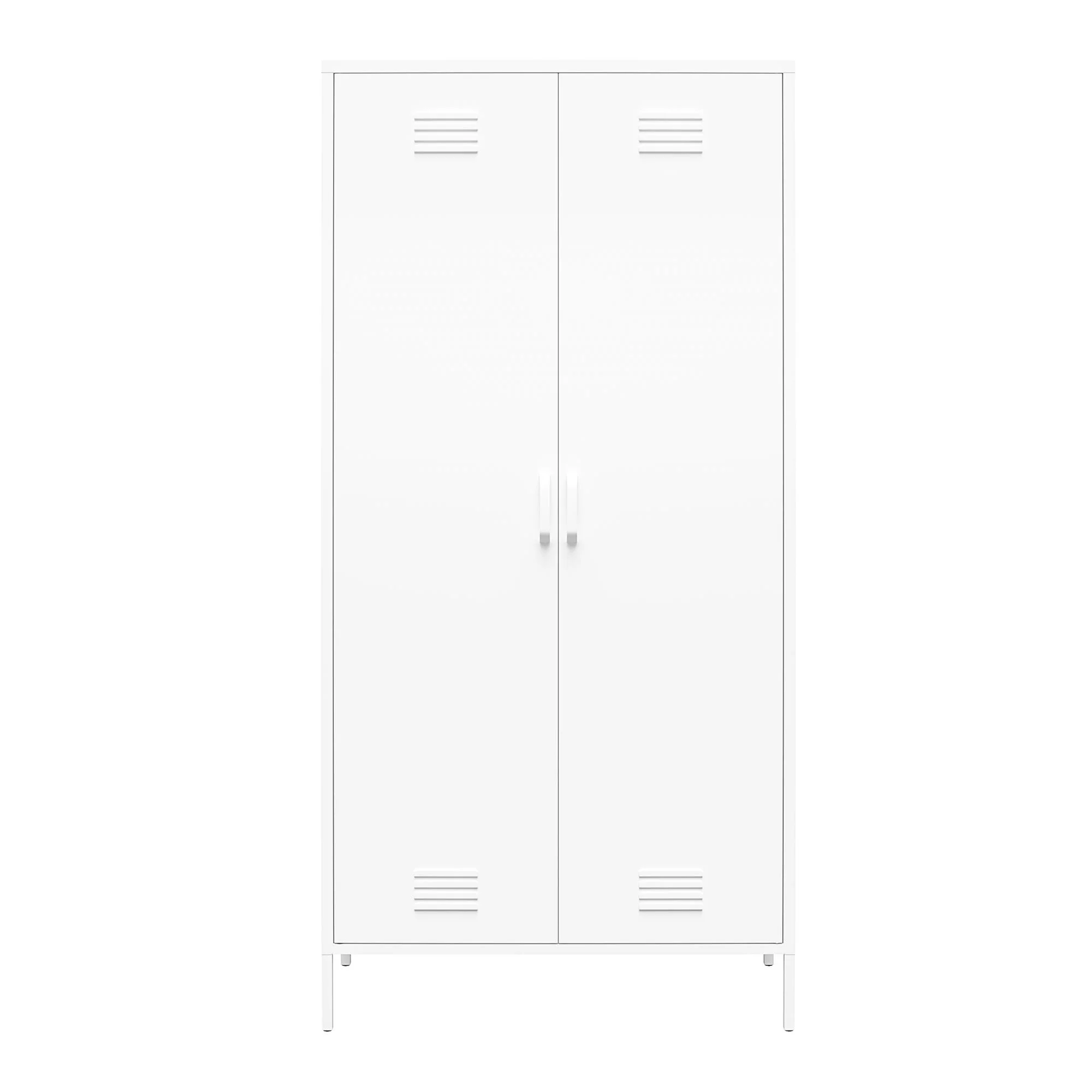 RealRooms Shadwick 2 Door Tall Metal Locker Style Storage Cabinet, White
