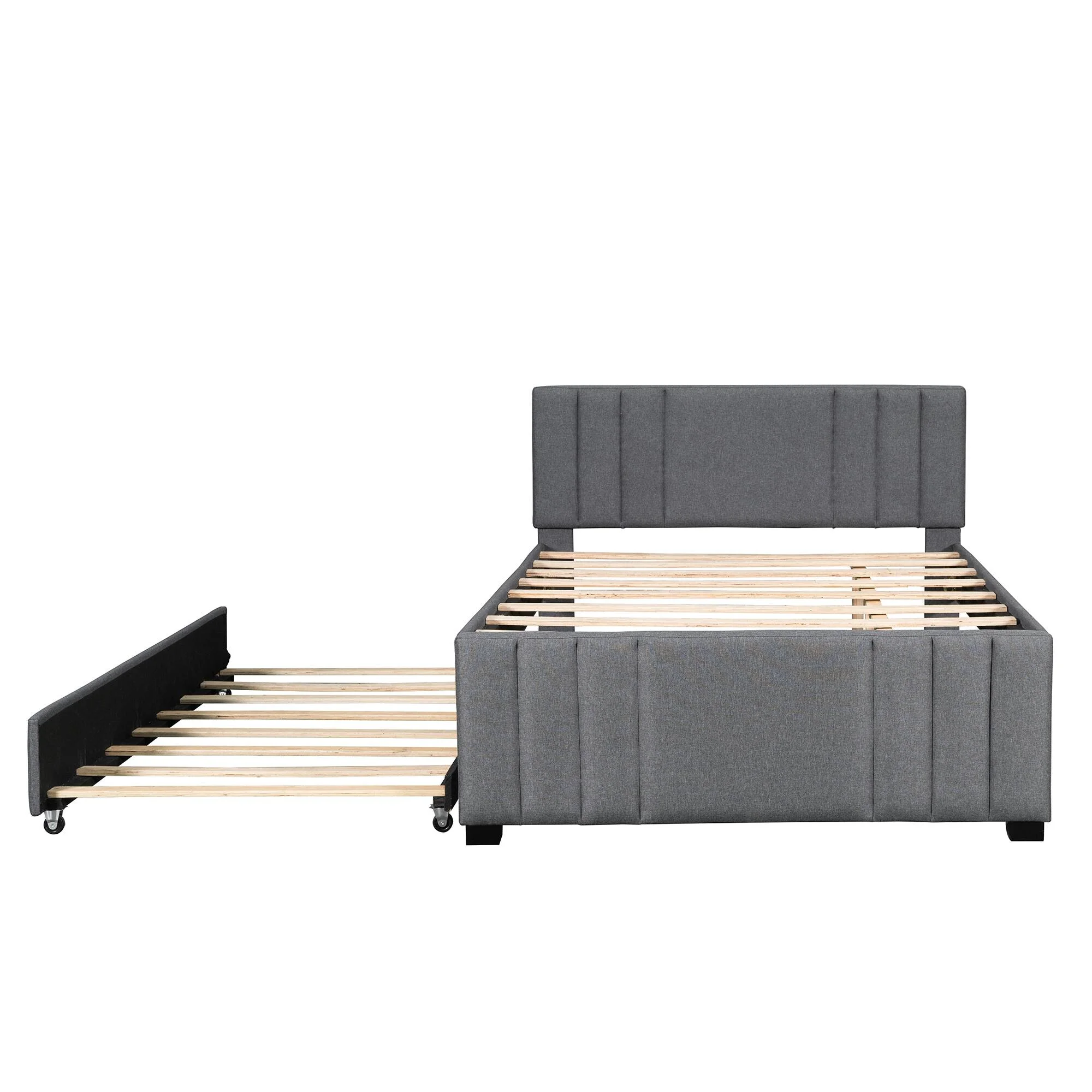 Nestfair  Upholstered Platform Bed with Trundle and Drawers Grey - Full