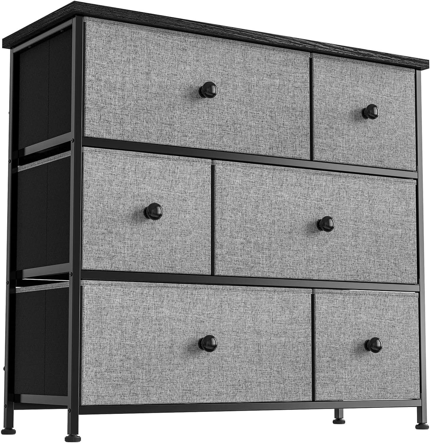 6 Drawer Dresser For Bedroom Chest Of Drawers Closets Storage Units Organizer Tower Steel Frame Wooden Top Living Room Entryway Office (Light Grey)