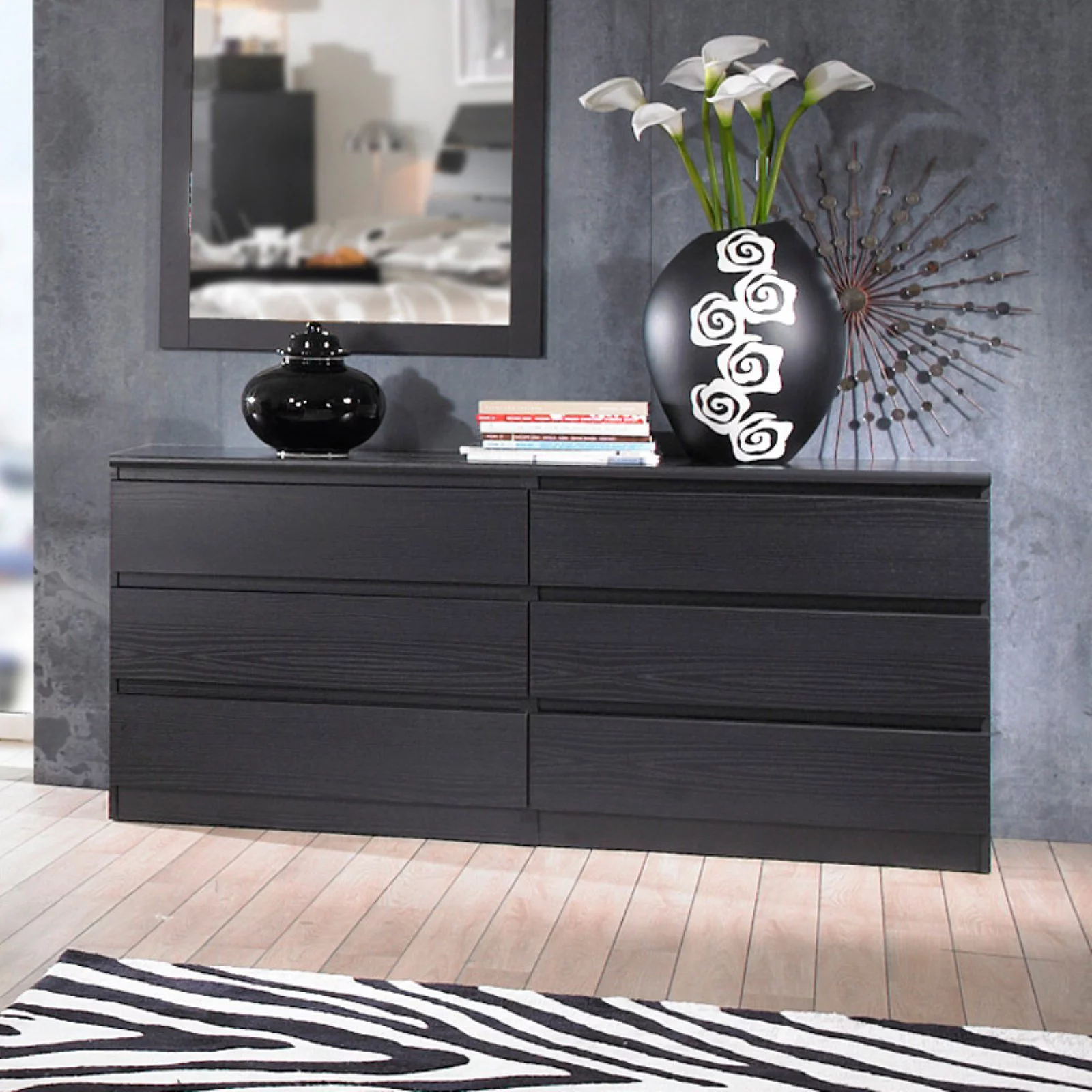 Tvilum Scottsdale Engineered Wood 6 Drawer Double Dresser in White High Gloss