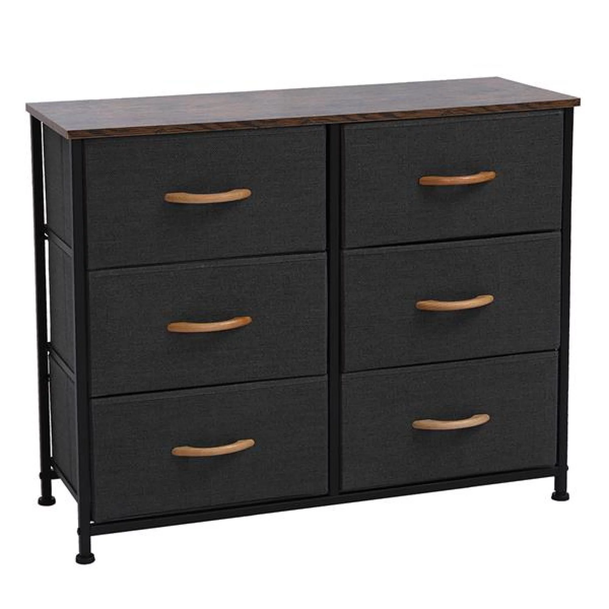 3-Tier Wide Dresser, Storage Unit with 6 Easy Pull Fabric Drawers, Metal Frame, and Wooden Tabletop, for Closet, Nursery, Hallway，Gray