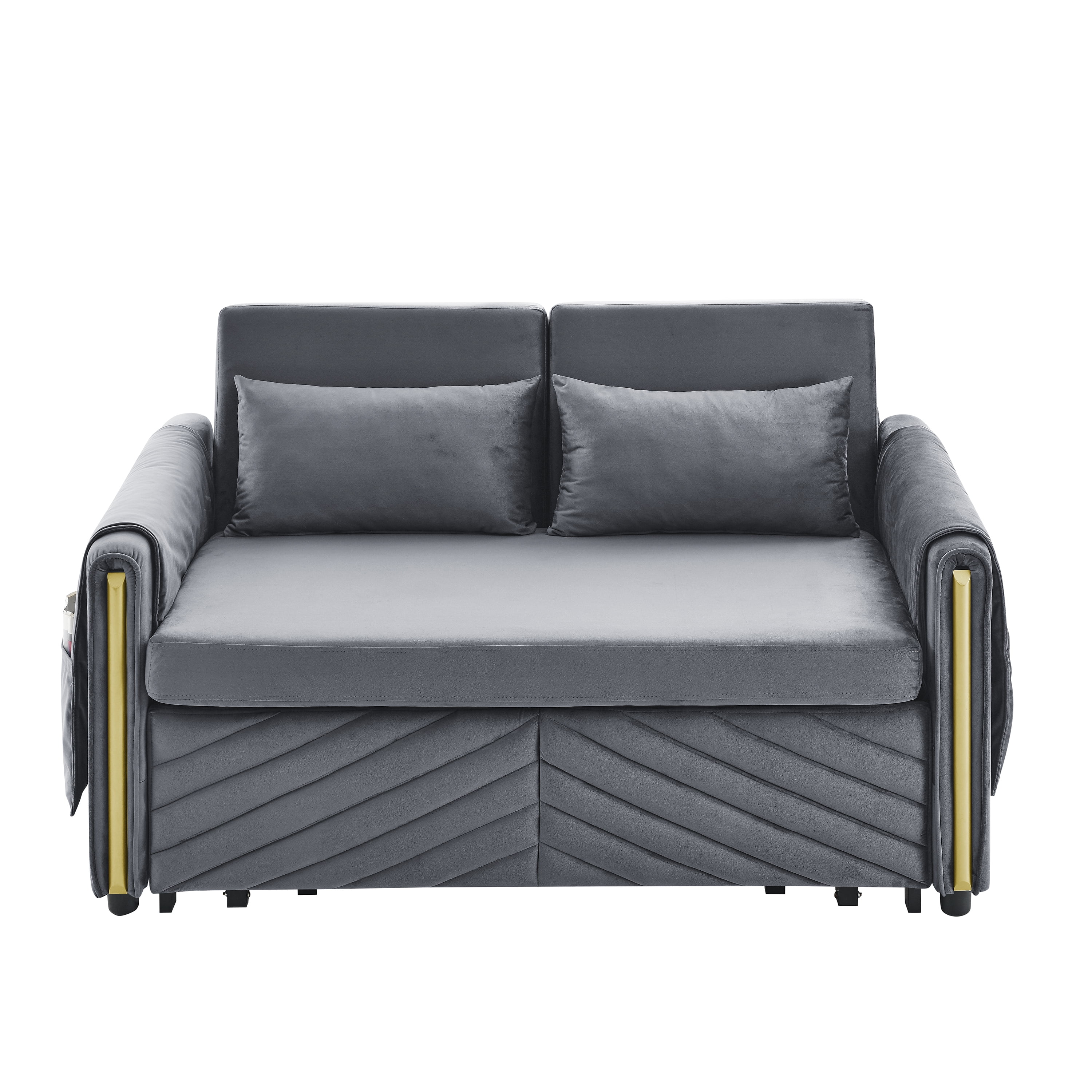 Hombay Pull Out Convertible Sleeper Sofa Bed, Velvet Folding Couch Loveseat with Pillows and Storage Pockets for Living Room Bedroom Office