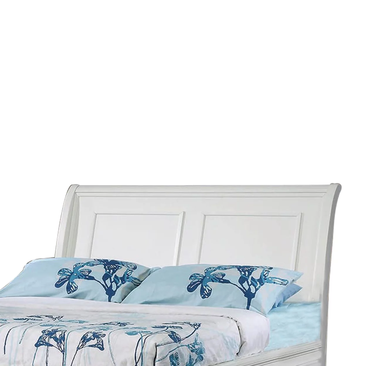 Wooden Full Size Bed with Sleigh Style Headboard and Two Drawers, White- Saltoro Sherpi