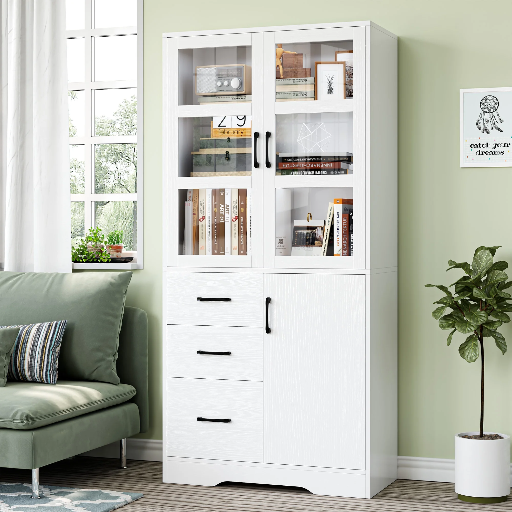 Homfa 5 Shelf Bookcase with Drawers & Doors, 67.5