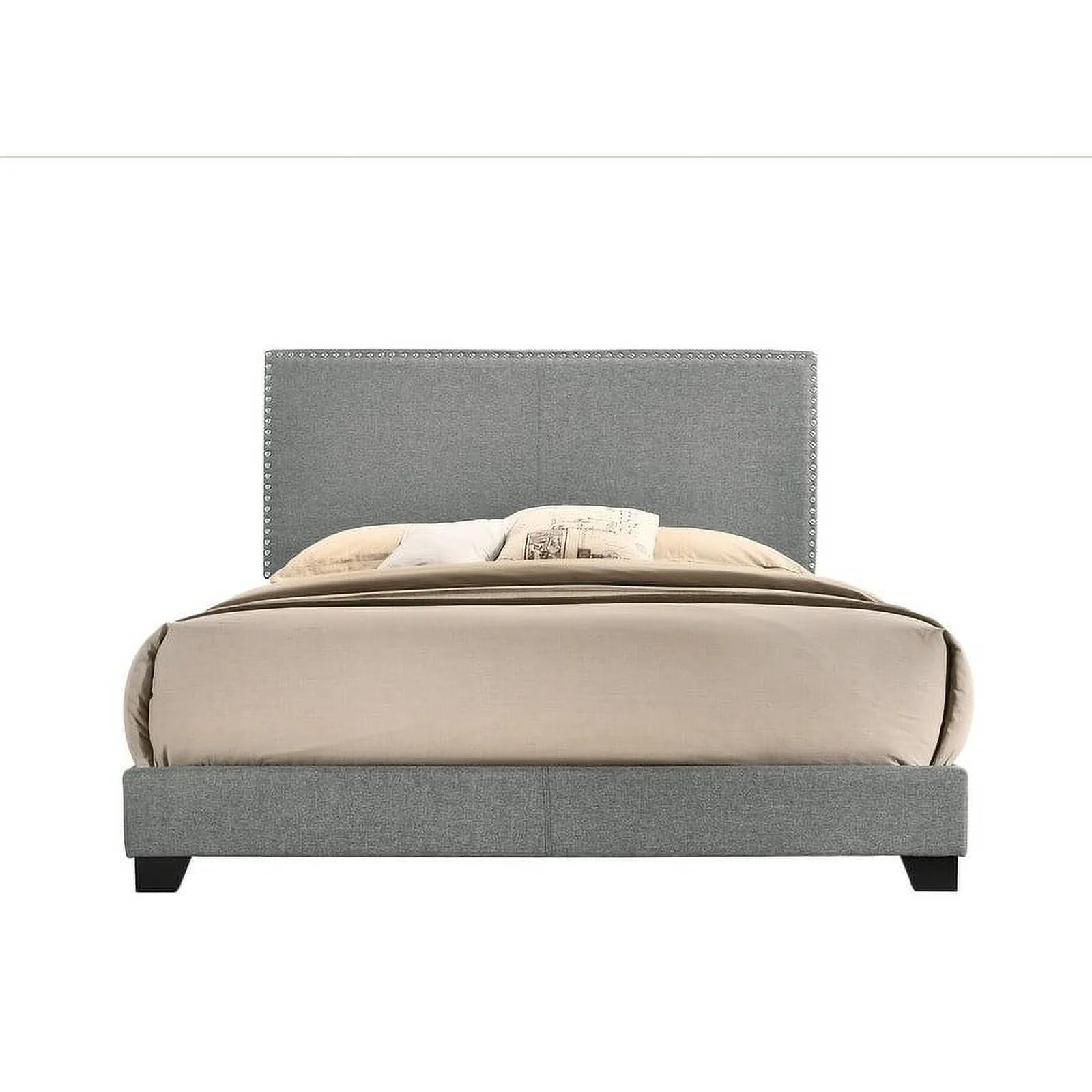 HOMMAX FURNITURE Olivia Grey Linen Upholstery Bed with Wooden Slats King