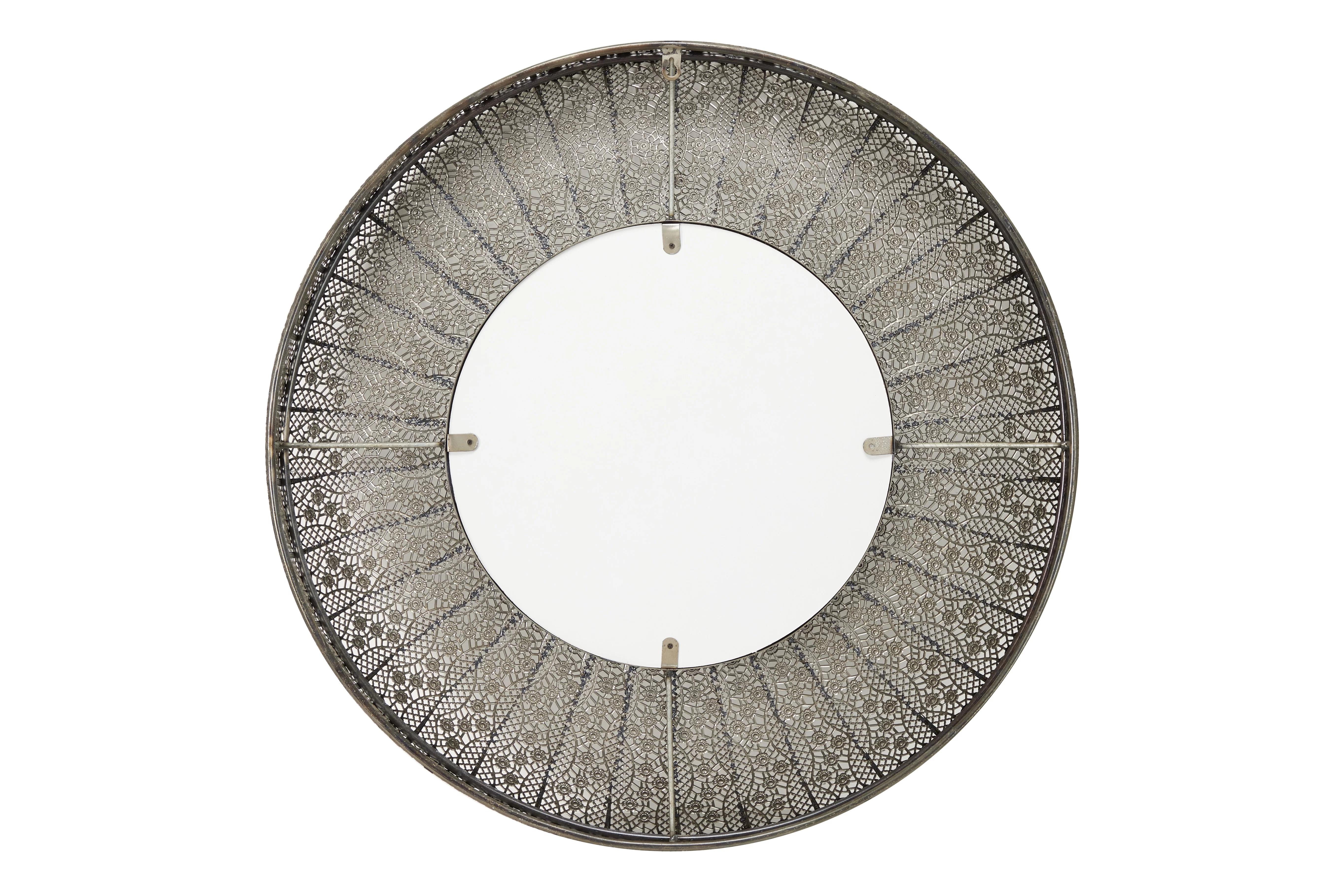 Decmode 27” Metallic Gold Pierced Metal Round Wall Mirror w/ Ornate Floral Pattern