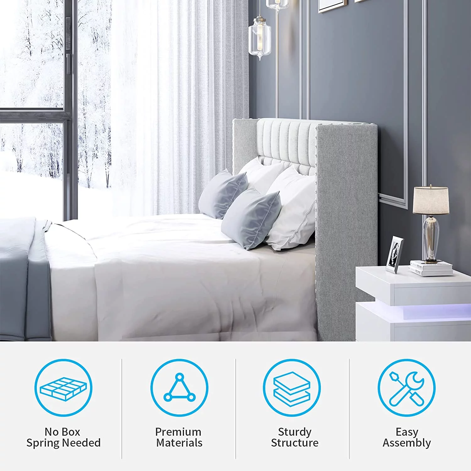 Mjkone Full Size Bed Frame with Headboard, Full Size Platform Modern Bed Frame, Low Profile Bed Frame Wood, No Box Spring Needed/Simple Assembly