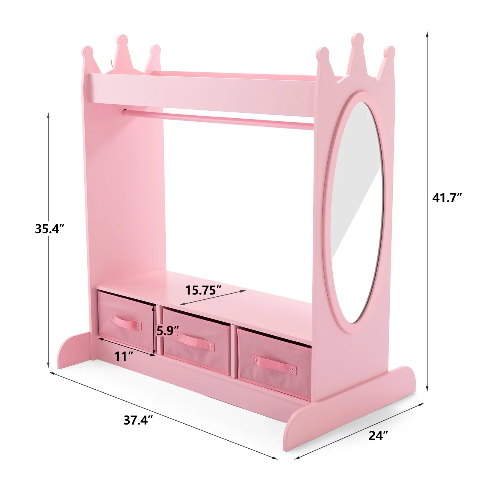 JOYLDIAS Kid Armoire Lovely Pink Dress Up Closet Girl Corner Bedroom Wardrobe with Mirror, Side Pocket Top Storage, 3 Drawers