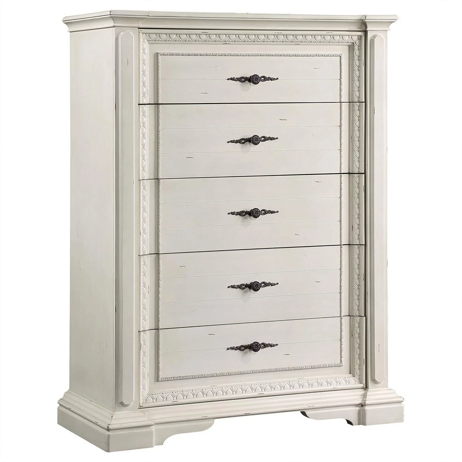 Coaster Evelyn 5 Drawer Wood Rectangular Chest in Antique White