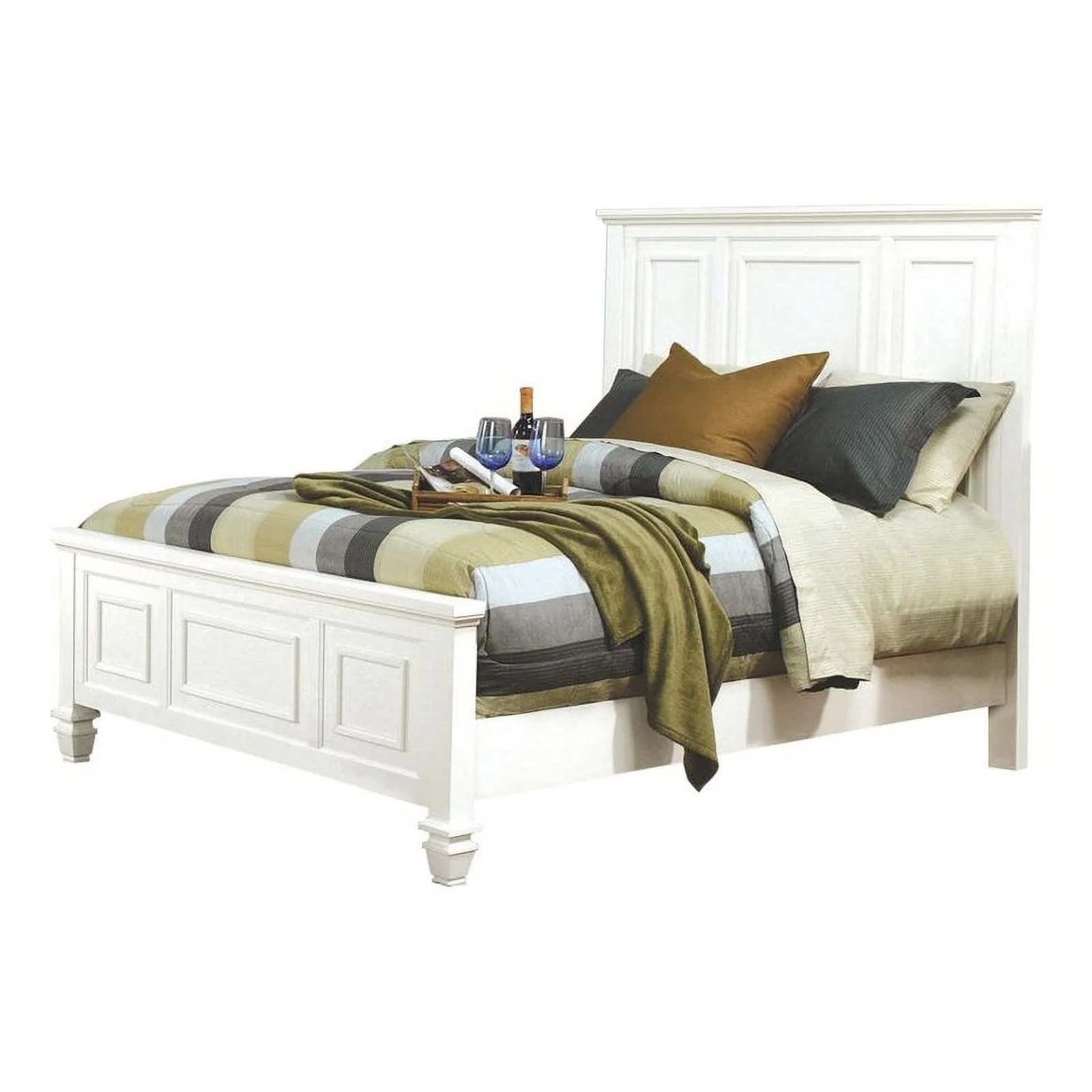 Maklaine Wood Beach Queen Panel Bed with High Headboard White