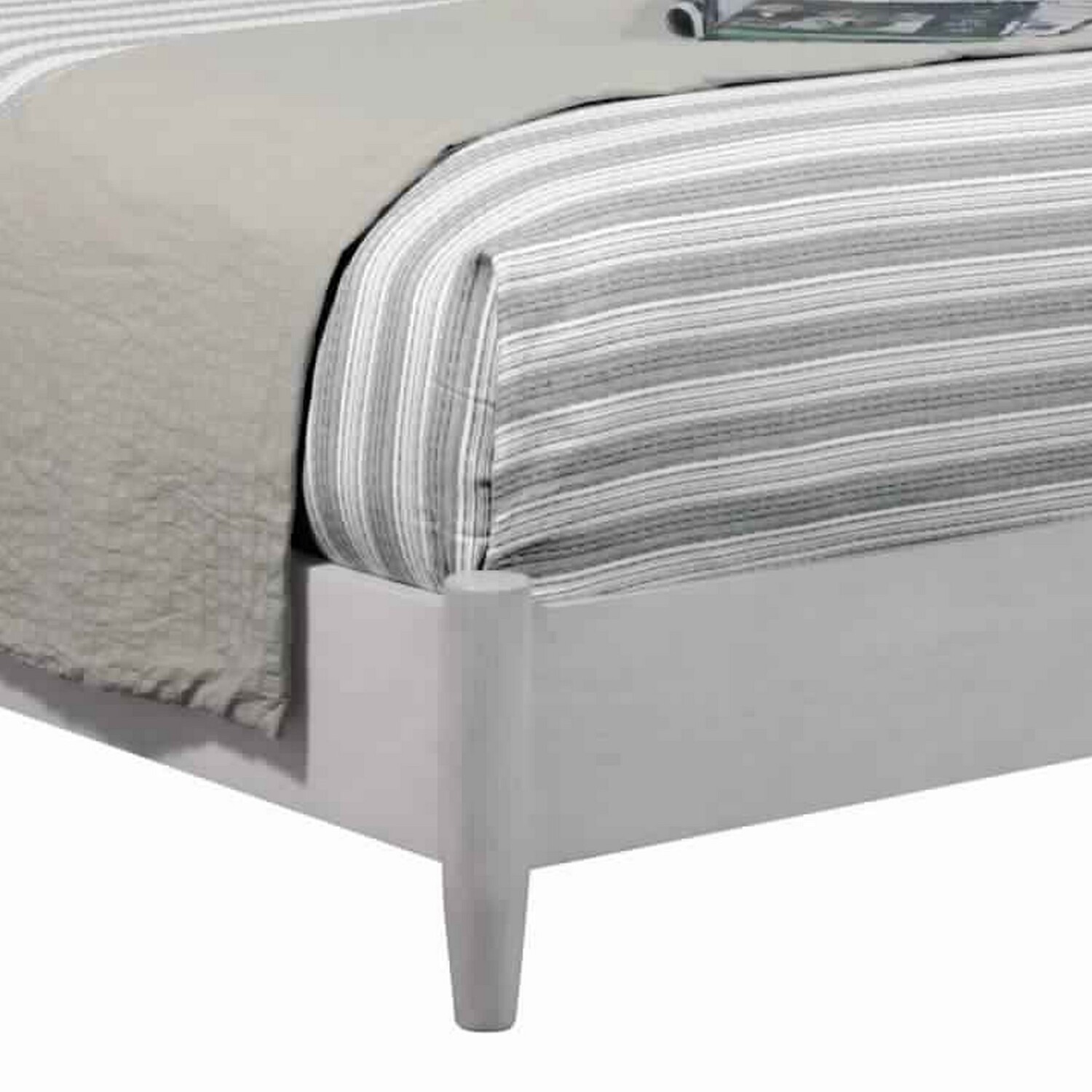 Saltoro Sherpi Mid Century Modern Wooden California King Bed with Round Legs, Gray