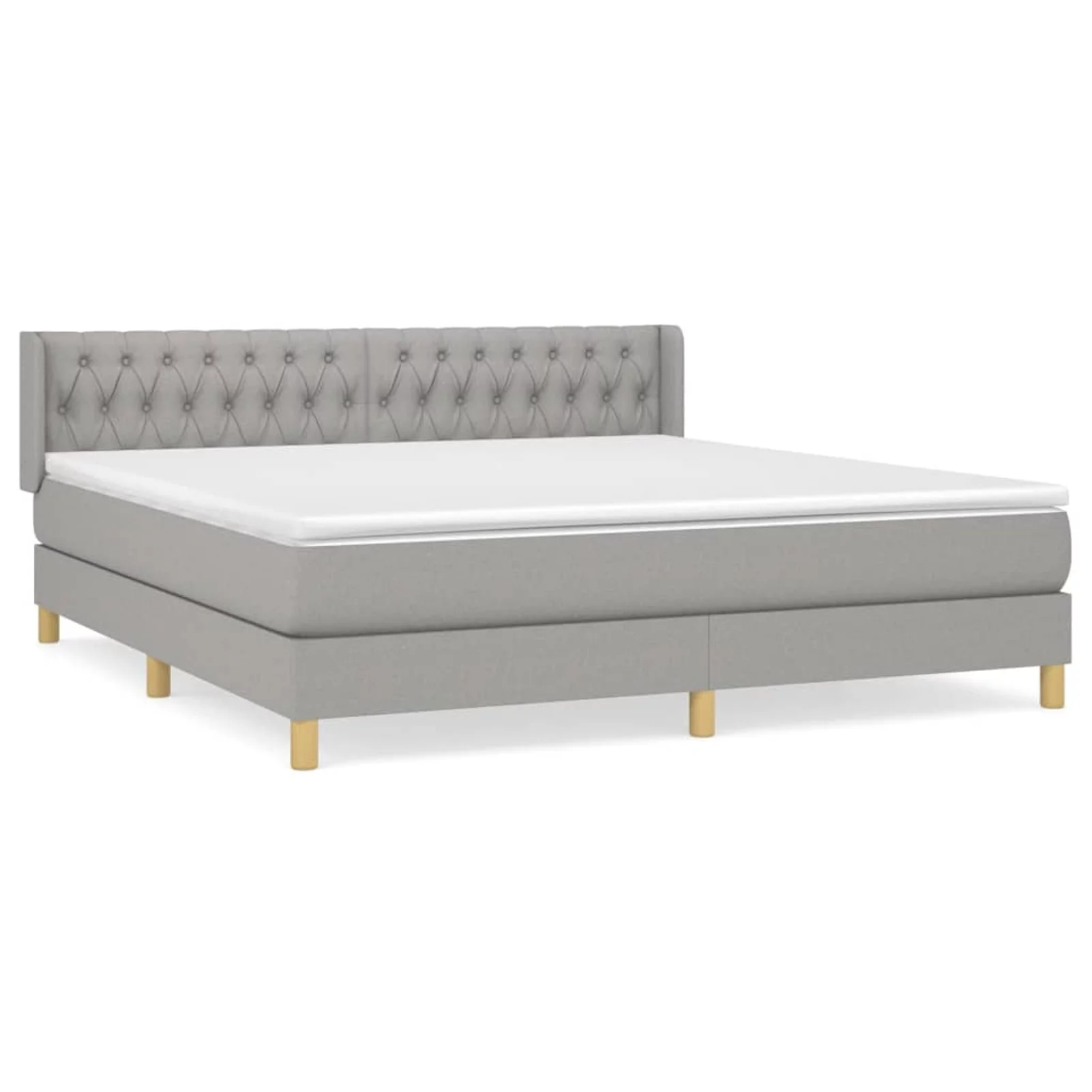 Anself Box Spring Bed with Mattress Light Gray King Fabric