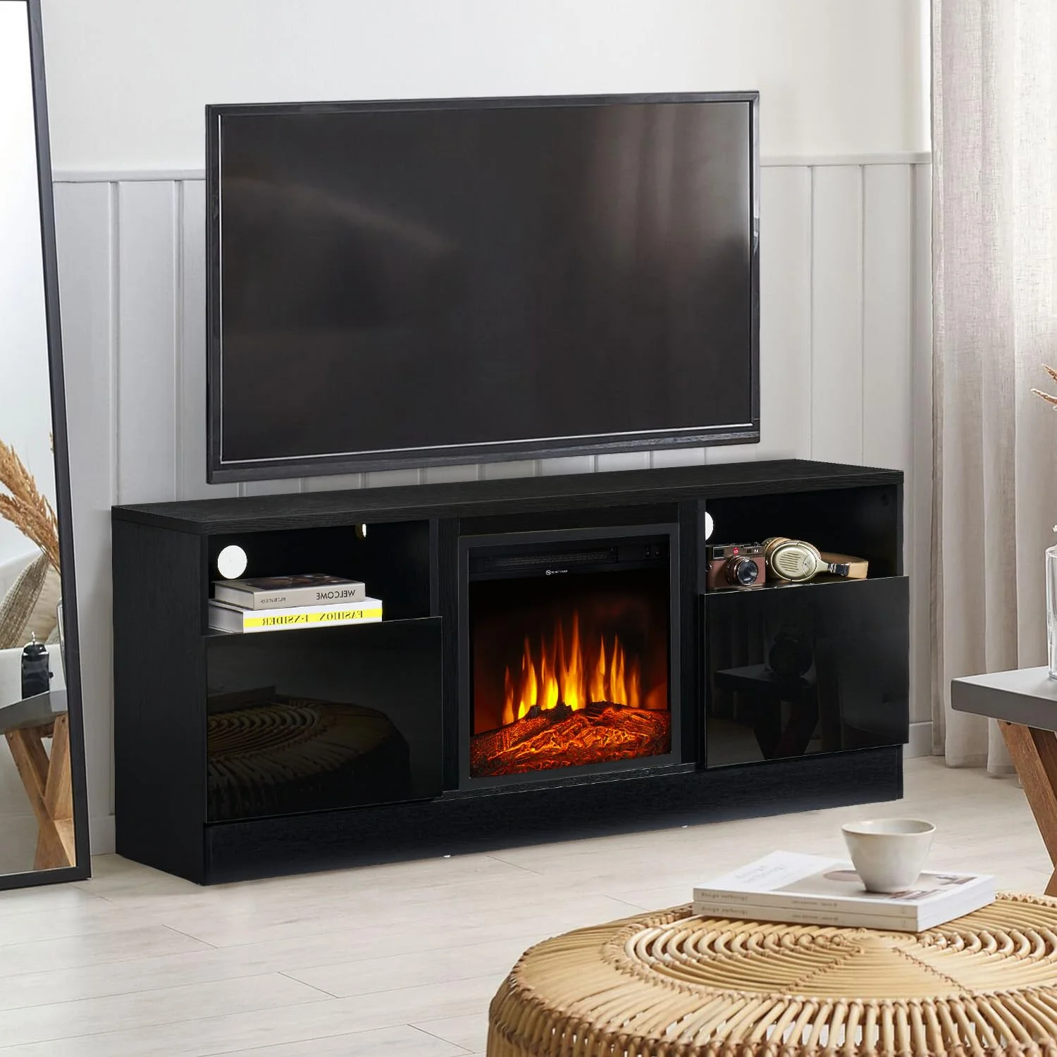 Oneinmil TV Stand with Fireplace for TVs up to 65