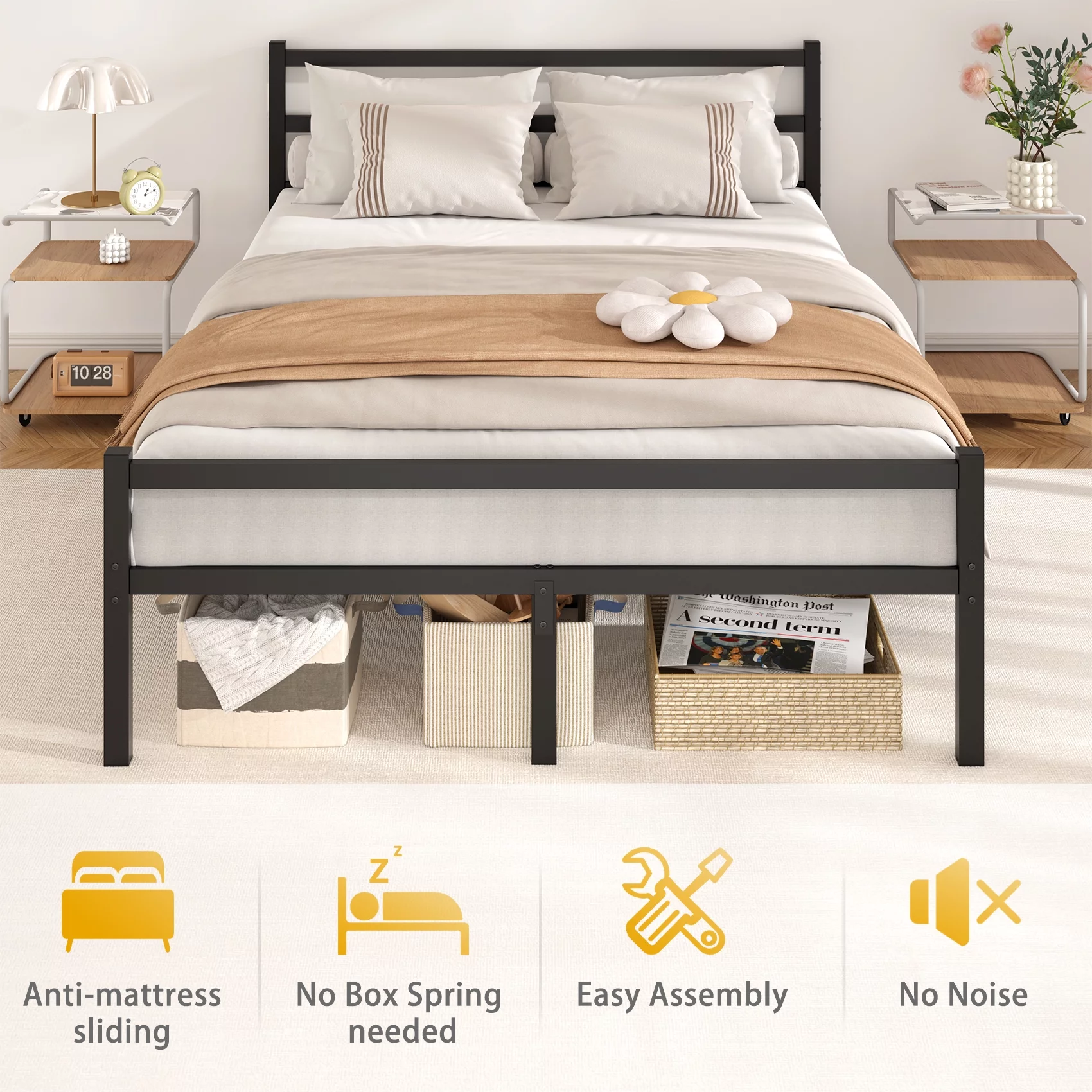 Mr IRONSTONE Heavy Duty Queen Size Metal Platform Bed Frame with Headboard and Footboard 14