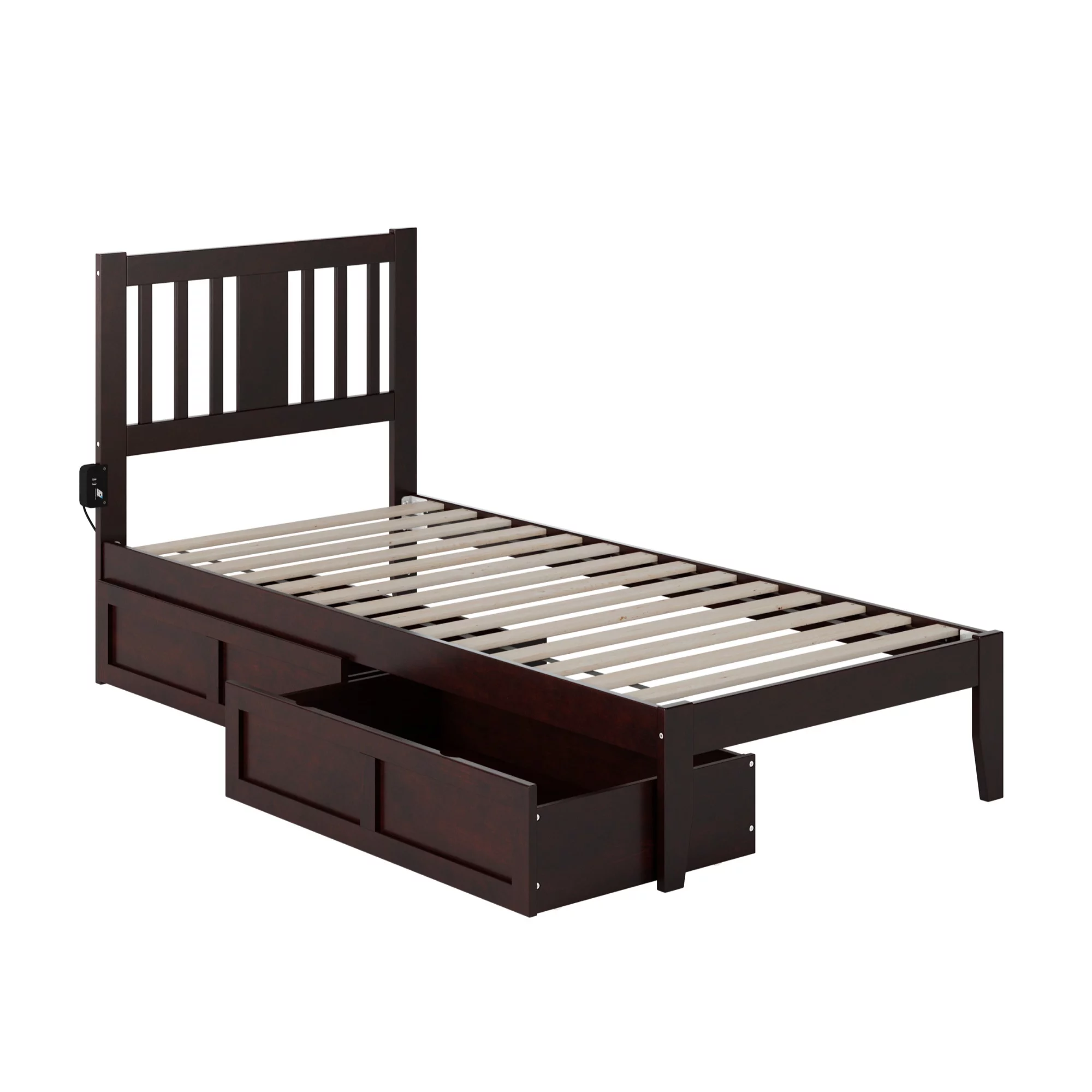 AFI Tahoe Twin XL Solid Wood Bed with 2 Drawers and USB Charger in Espresso