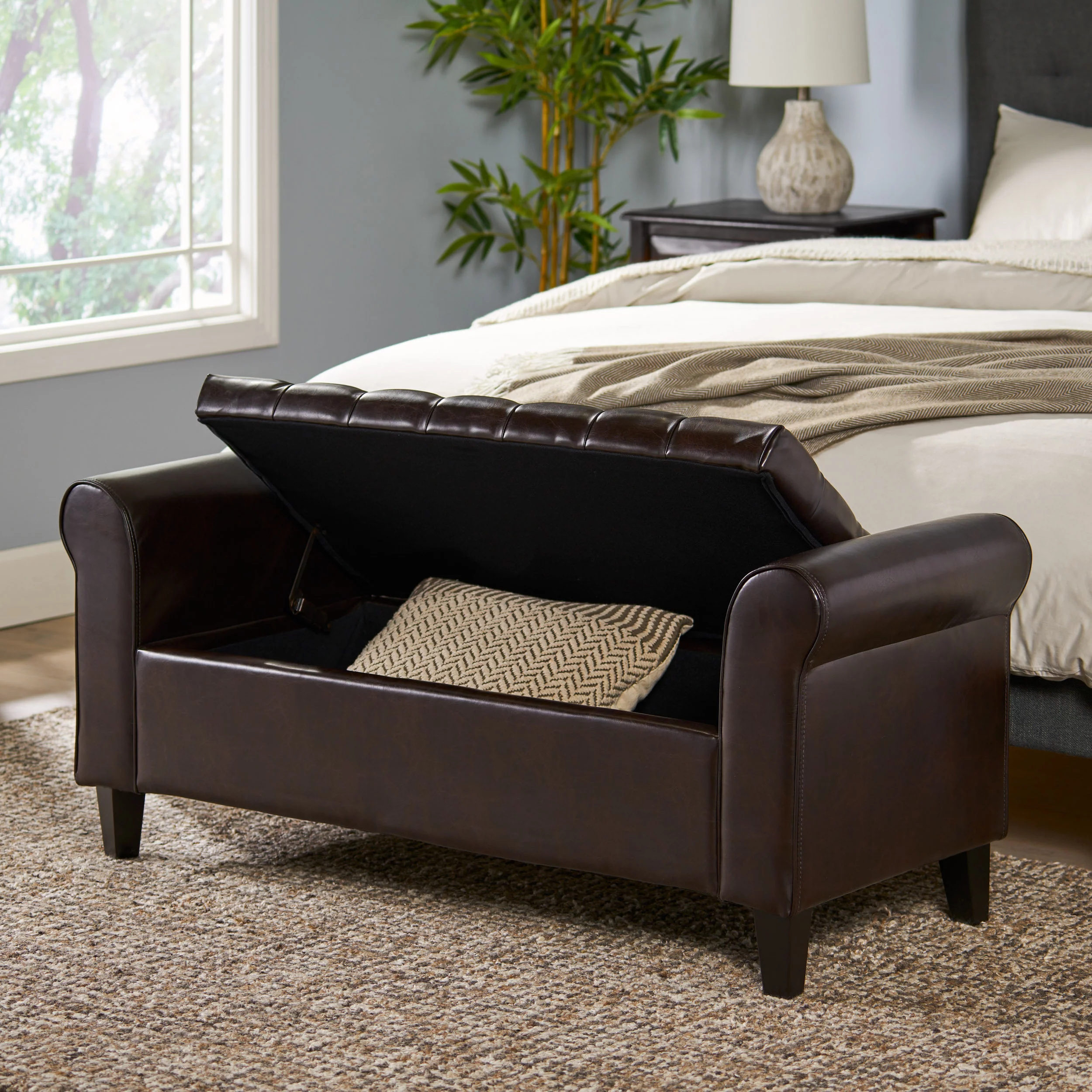 Noble House Sheffield Rectangular Lift Top Ottoman, Brown