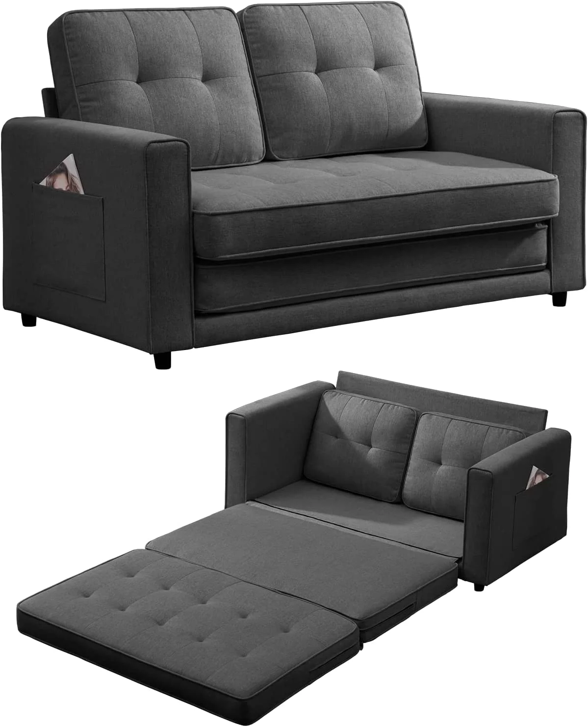 Mjkone Modern 3-in-1 Loveseat Sleeper Sofa Bed, 84