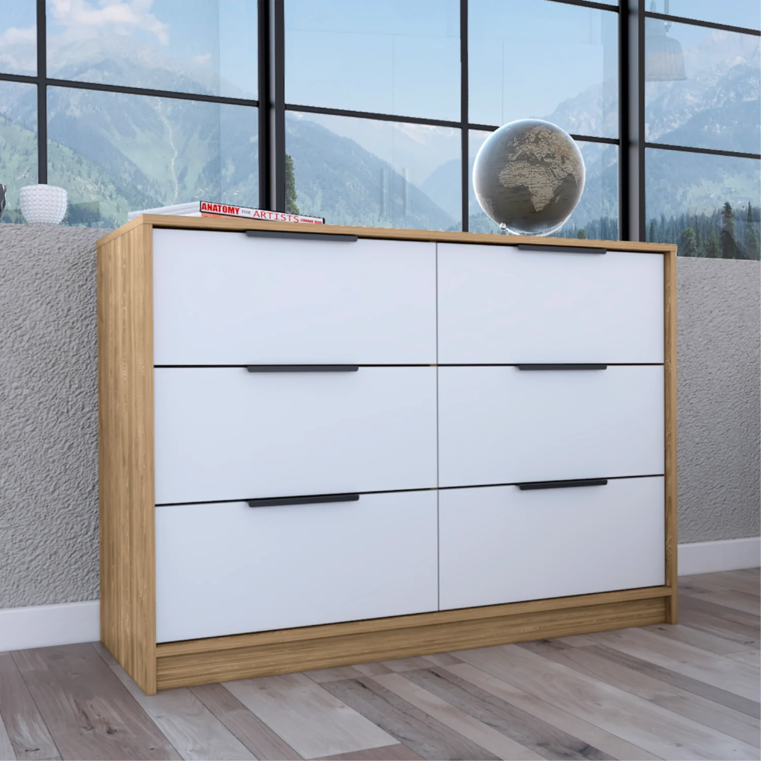 Depot E-Shop DE-CMB5567 Egeo 4 Drawer Dresser, Pine & White
