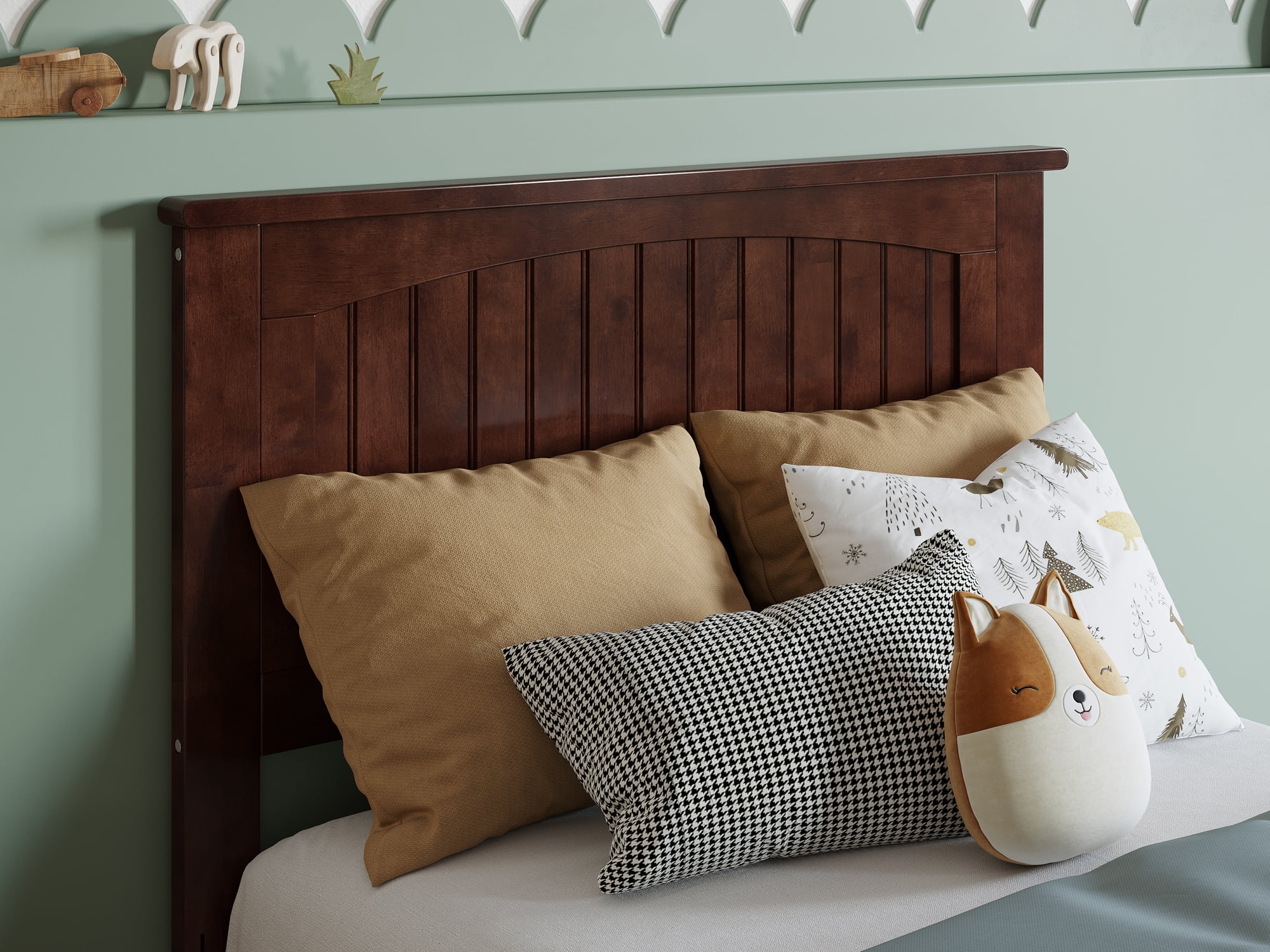 AFI Nantucket Twin Solid Wood Panel Headboard with Attachable Charger, Walnut