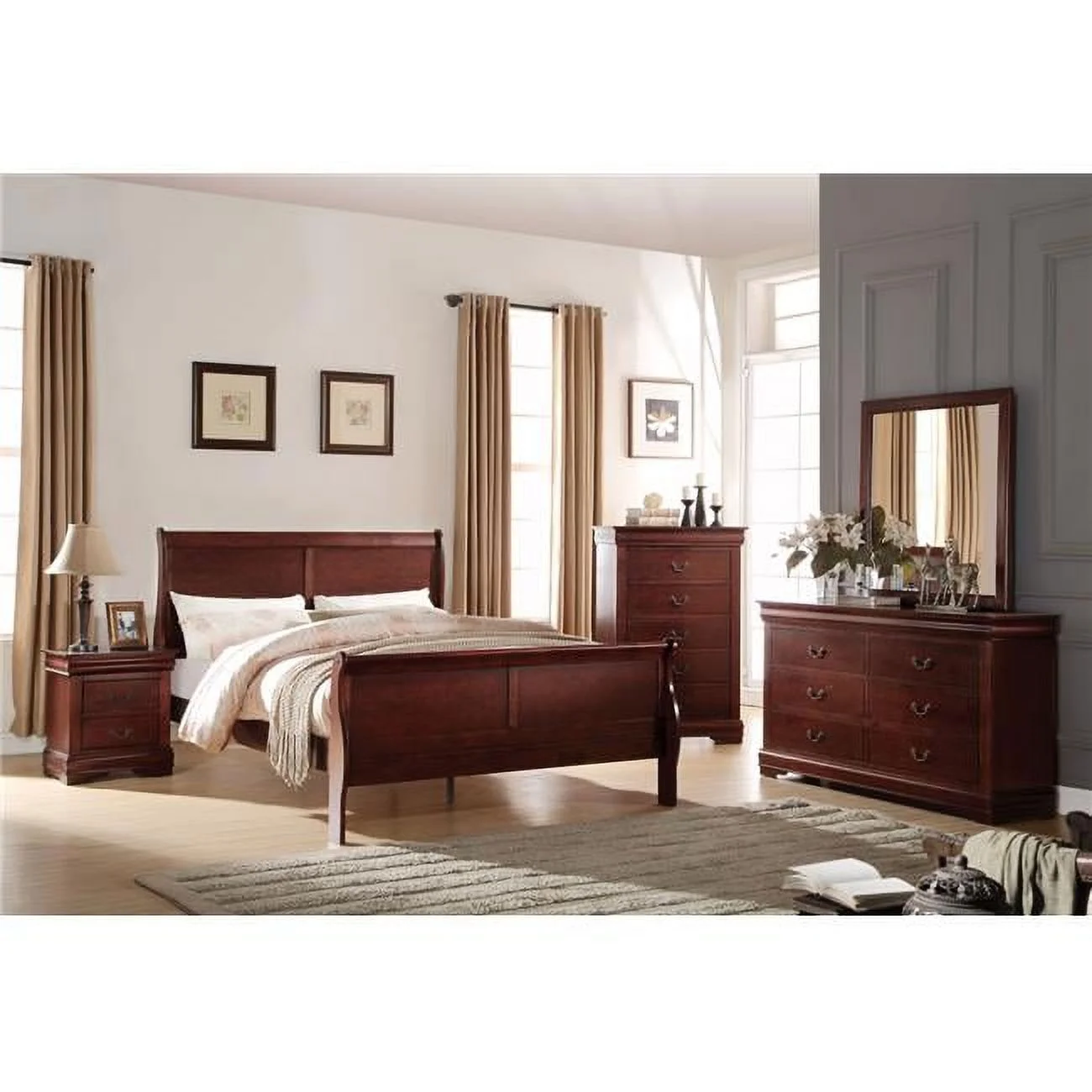 ACME 2 Piece Louis Philippe Queen Size Bed - Cherry - 47 x 90 x 62 in.