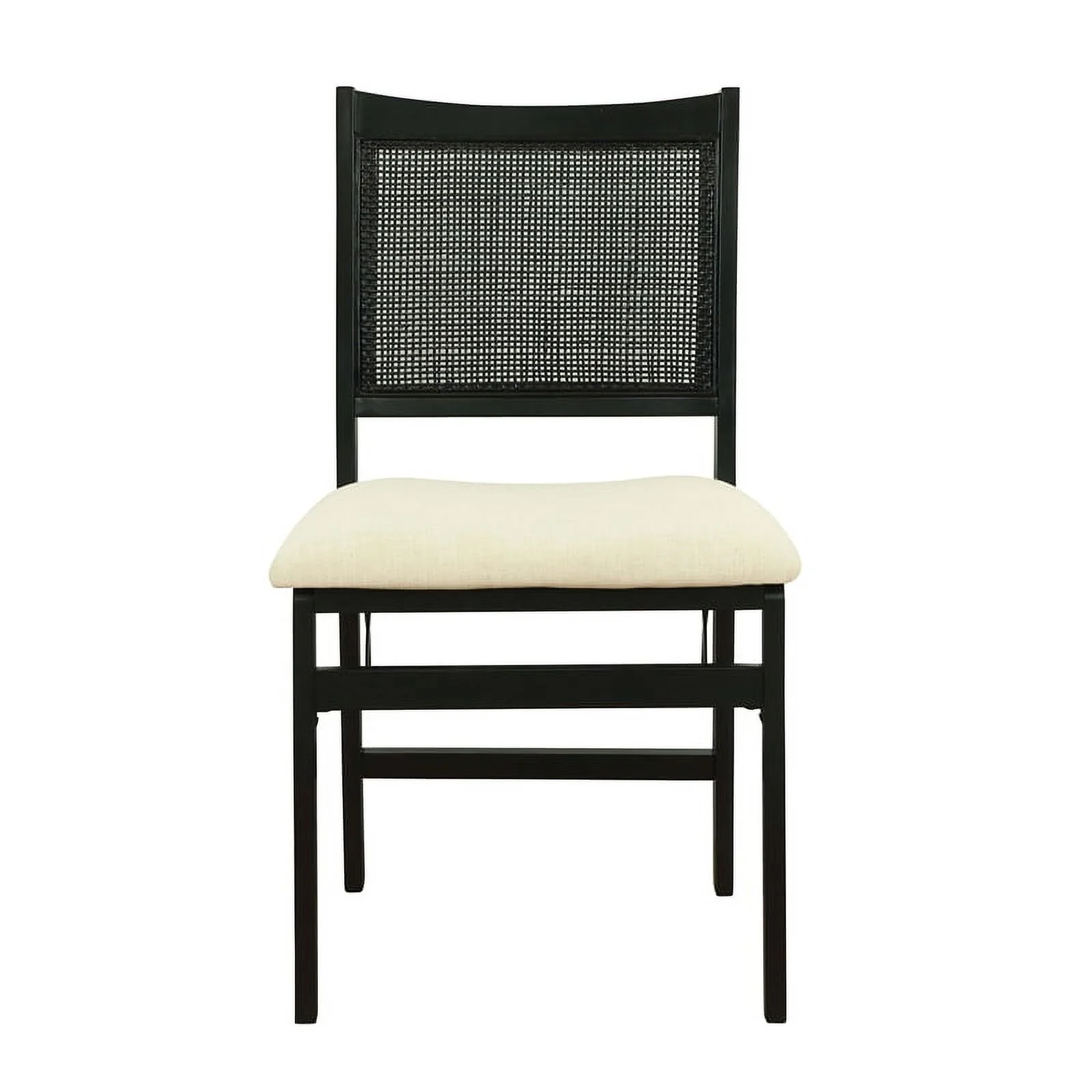 Linon Memphis Wood Folding Side Chair Woven Cane Back Beige Padded Seat in Black