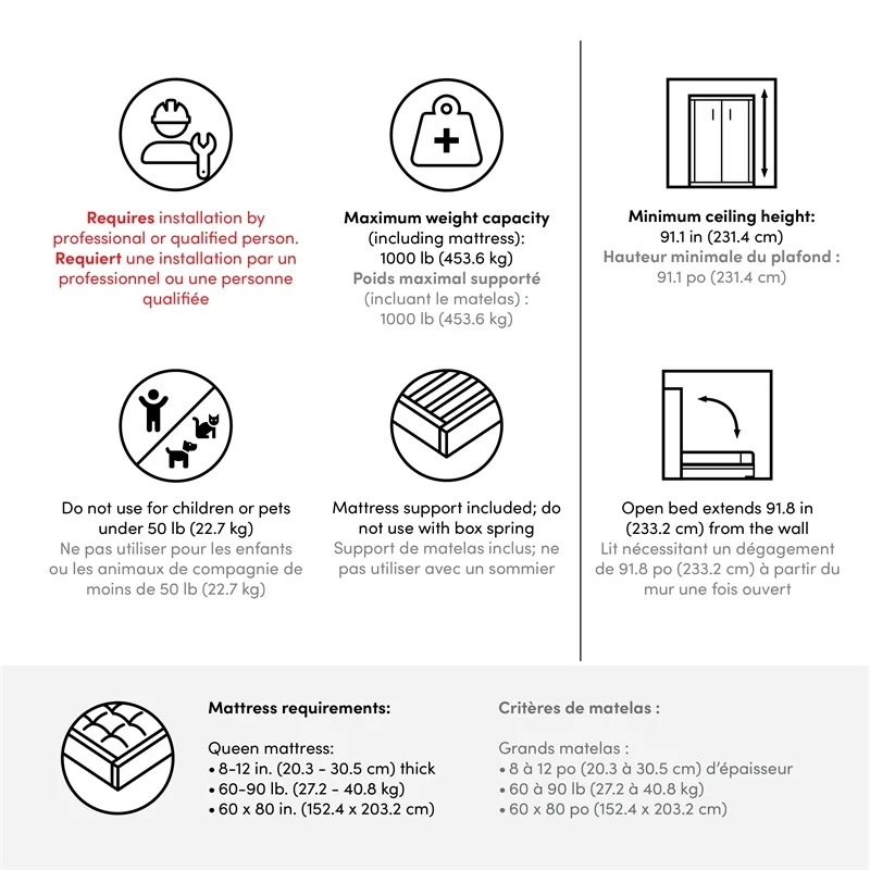 Bestar Nebula Wood Queen Murphy Bed and Organizer w/ Drawers in Bark Gray/White