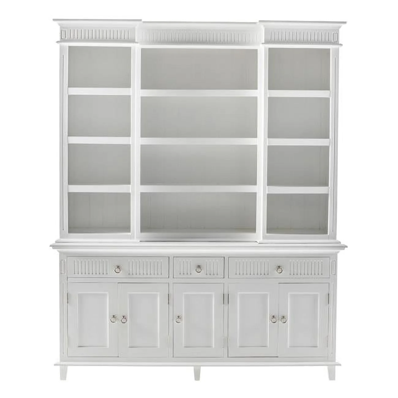 Kitchen Hutch Cabinet with 5 Doors & 3 Drawers, White