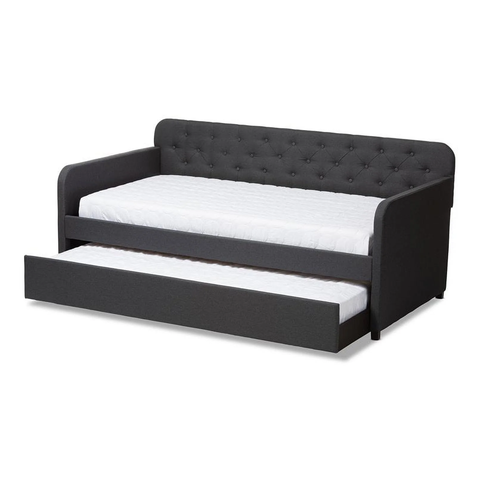 Bowery Hill Contemporary Fabric Tufted Twin Daybed in Charcoal Gray