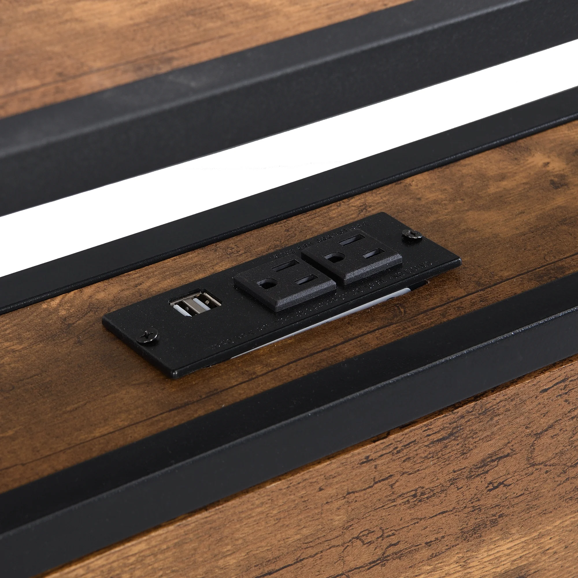 BIGWOO Metal Bed Frame Platform with Wooden Footboard Build-in 2 USB Ports King Size