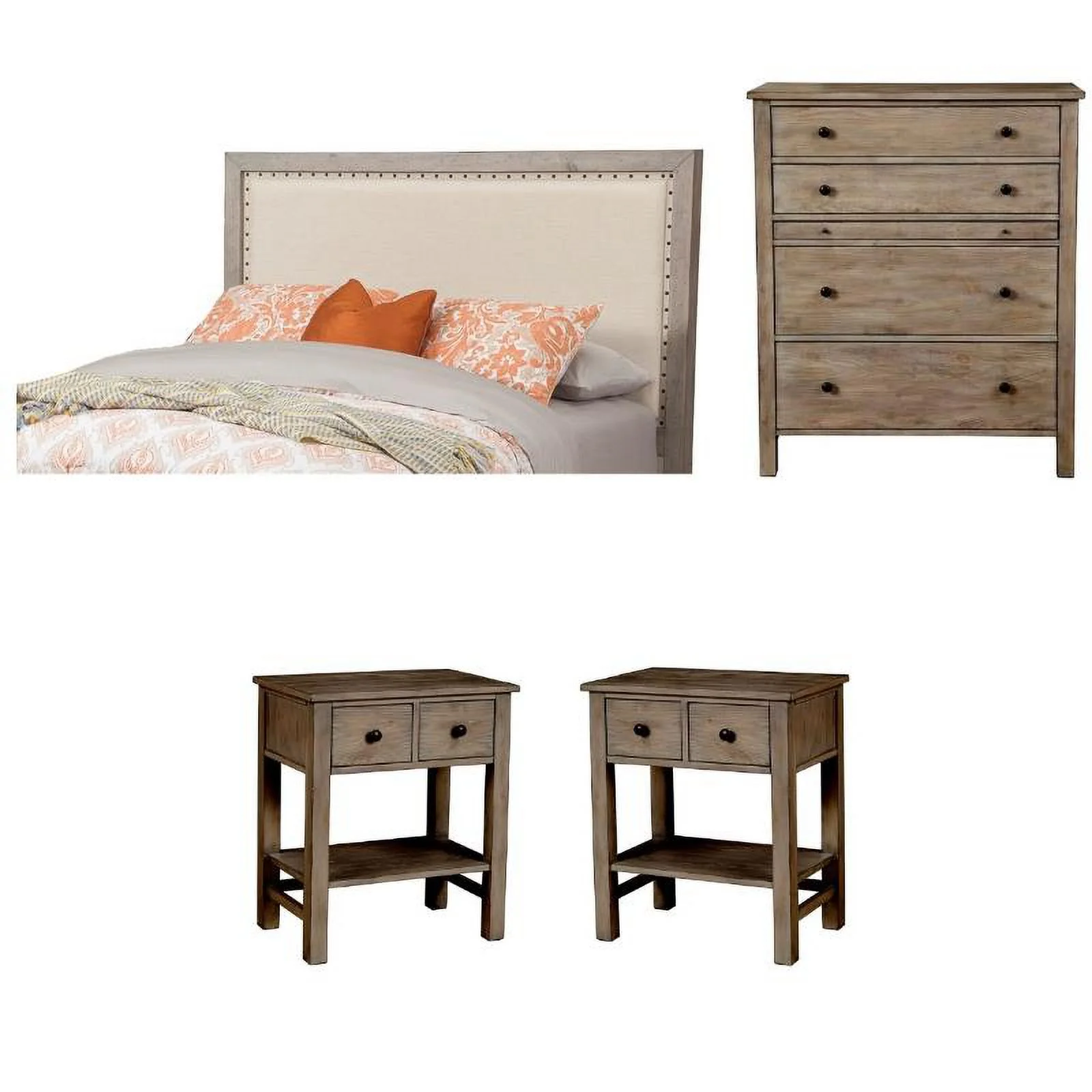 Home Square 4-Piece Set with King Headboard & 4 Drawer Chest & 2 Nightstands