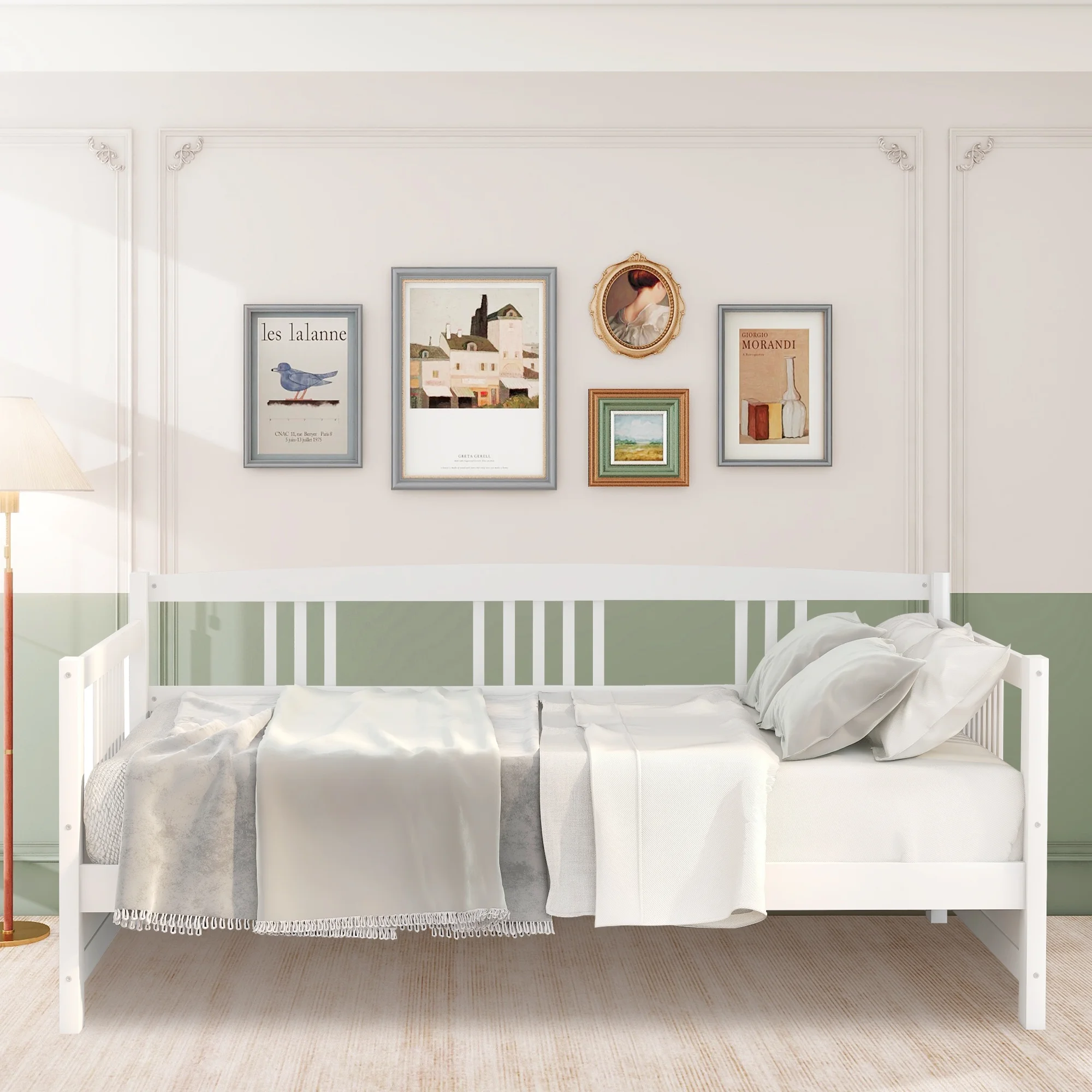 Modern Solid Wood Daybed, Multifunctional Sofa Bed,Twin Size Bed Frame, White