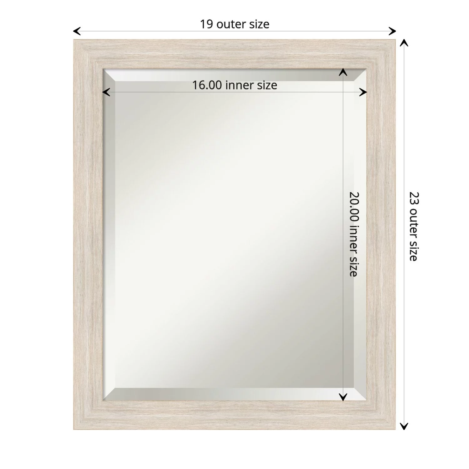 Amanti Art Beveled Wood Bathroom Wall Mirror - Hardwood Whitewash Narrow Frame - Hardwood White Wash Narrow Outer Size: 19 x 23 in