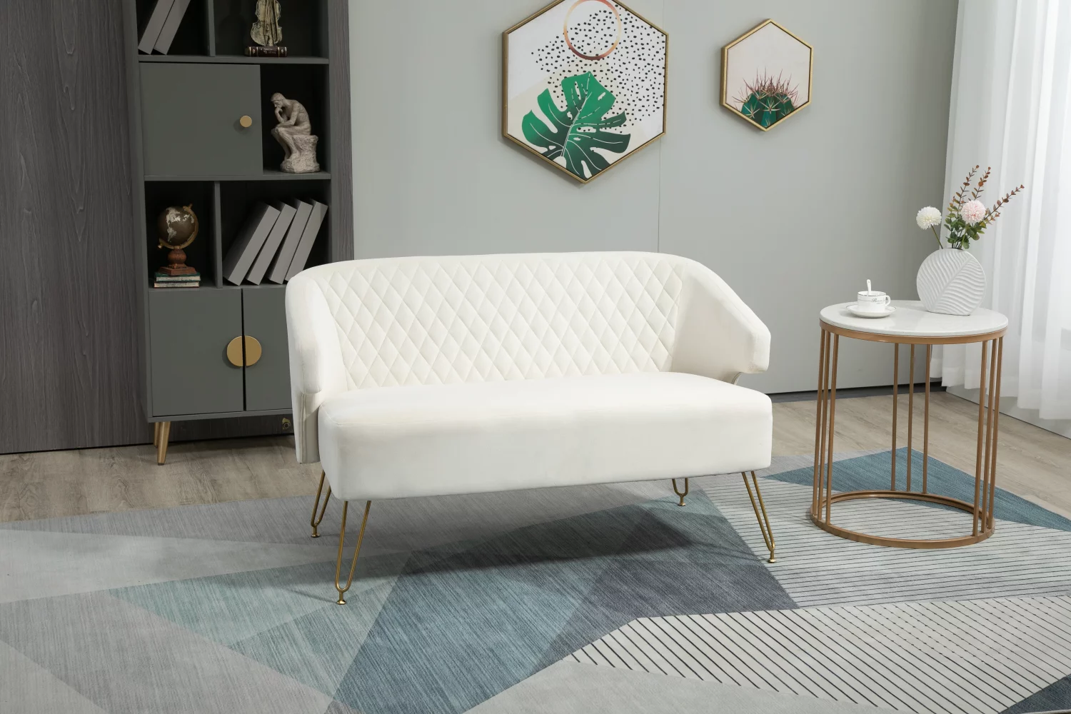 CoSoTower Twin Size Love Seat Accent Sofa with Golden Metal Legs, Living Room Sofa with Tufted Backrest, 600 Pounds Weight Capacity