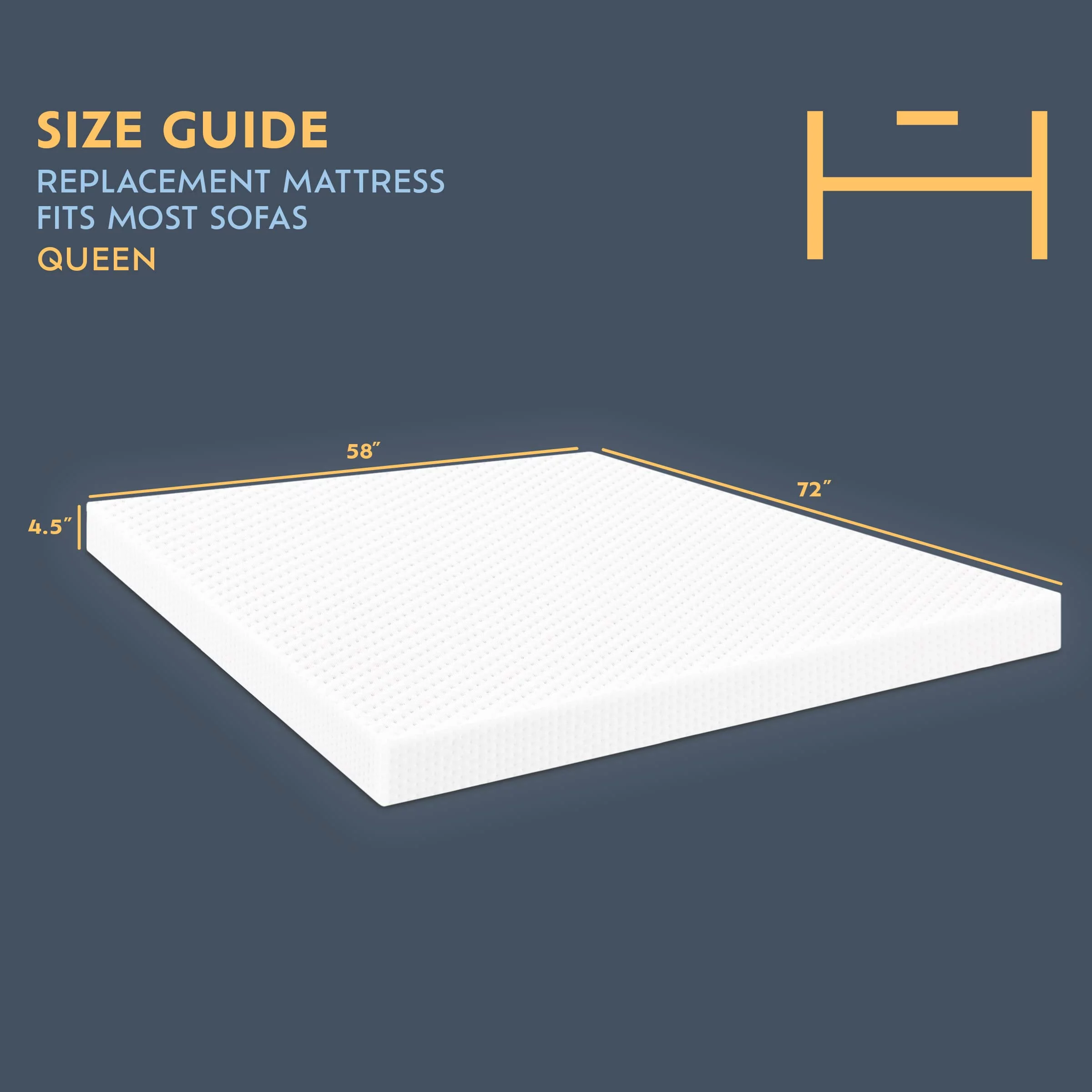 Heyward 4.5” Sofa Queen Mattress, Memory Foam Mattress for Sofa Bed