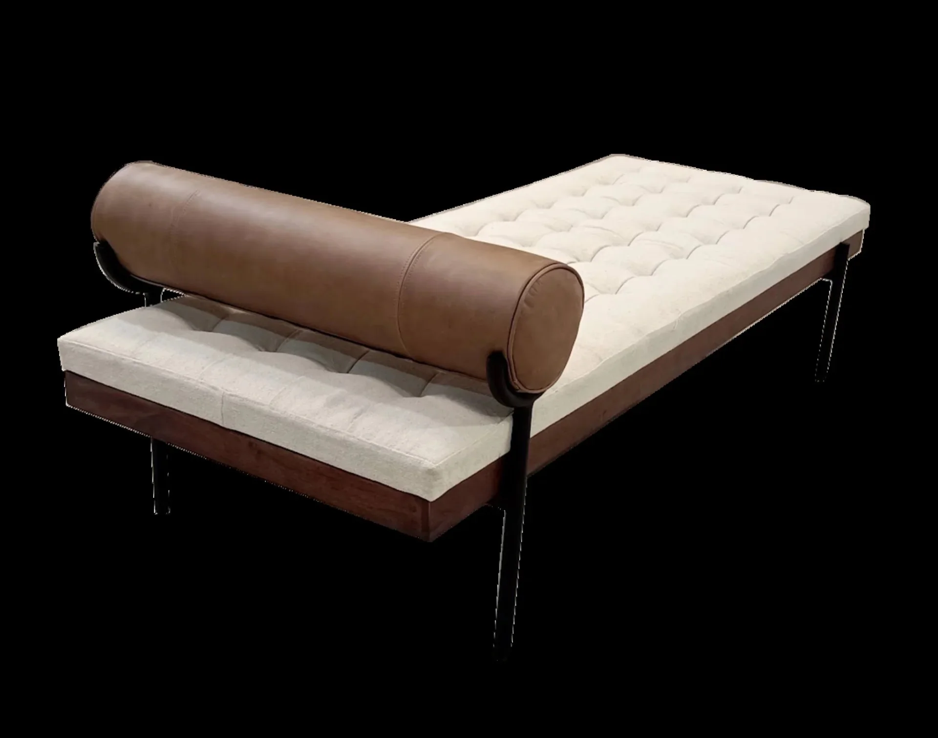 HomeRoots 489313 72 in. Ivory & Black Upholstered Bench Day Bed, Brown