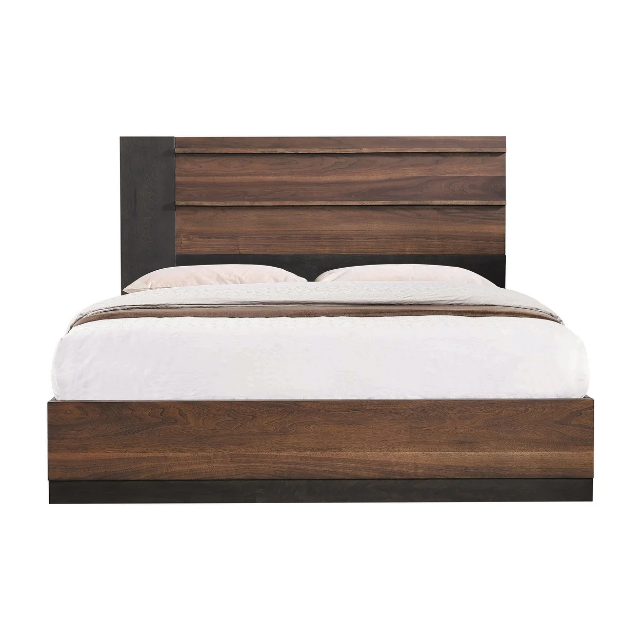 Ras California King Platform Bed Minimalist Plank Panel Headboard Black- Saltoro Sherpi