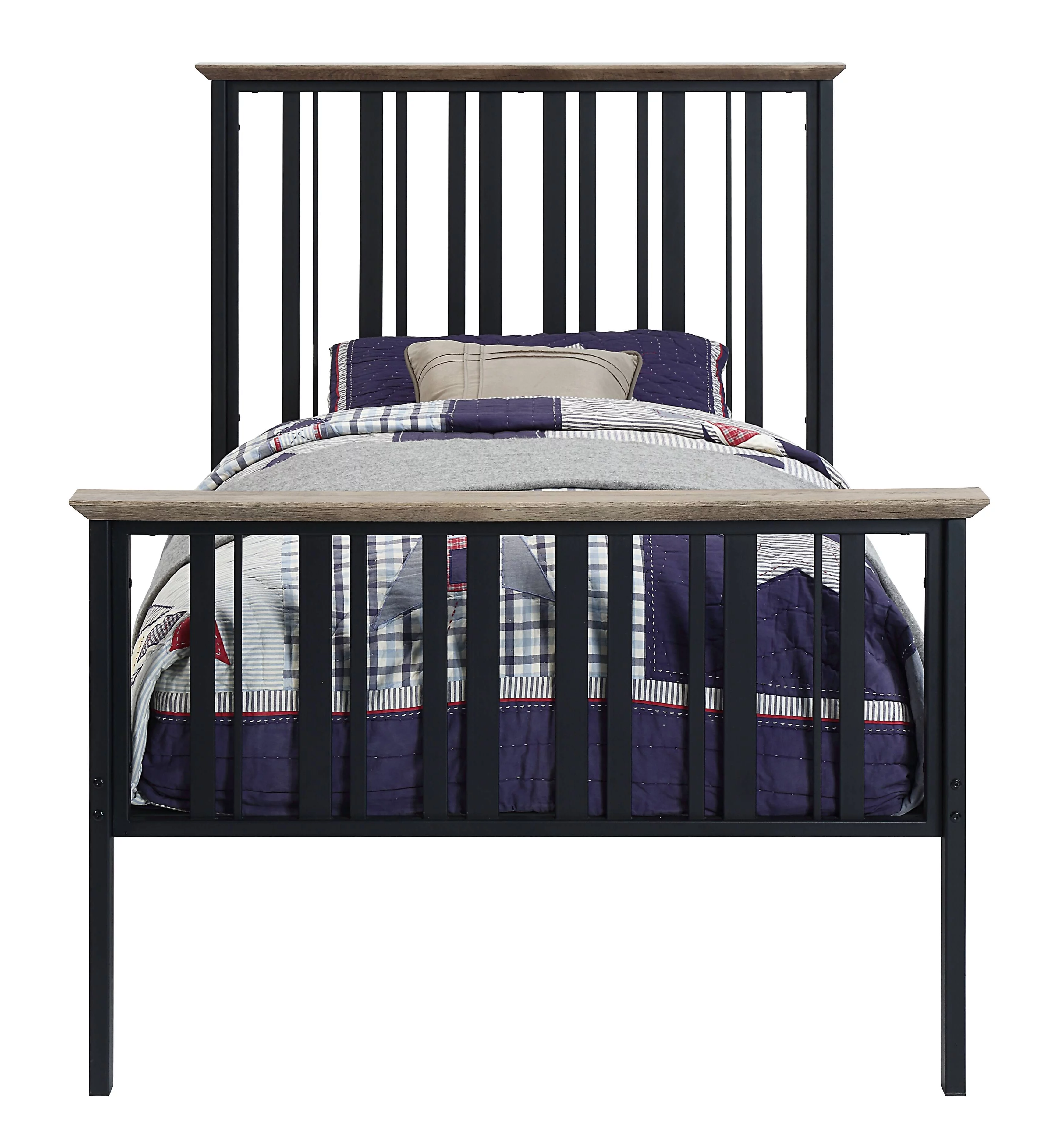 ACME Zudora Metal Twin Bed with Vertical Slats in Antique Oak and Black