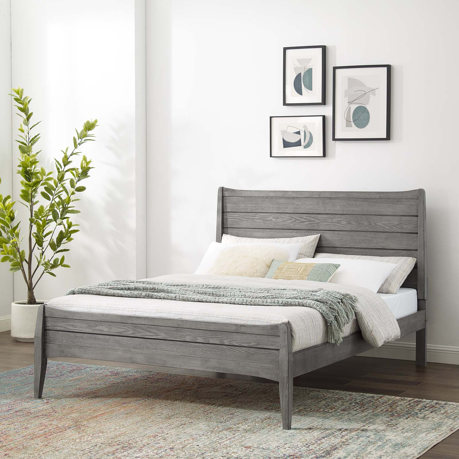 Platform Bed Frame, King Size, Wood, Grey Gray, Modern Contemporary Urban Design, Bedroom Master Guest Suite