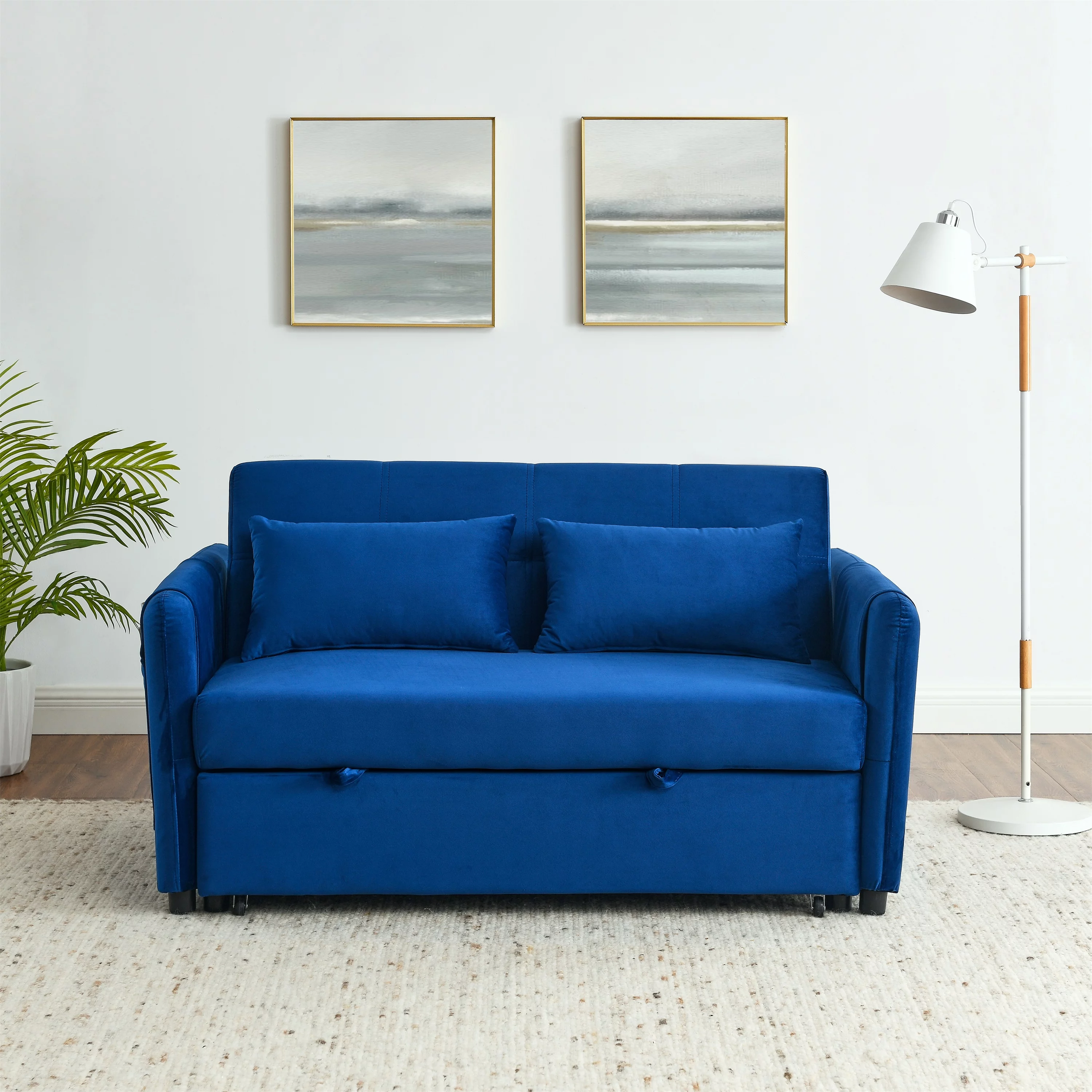 Modern Velvet Pull Out Convertible Sleeper Sofa Bed, Folding Loveseat Futon Couch with Adjustable Backrest Lumbar Pillows for Living Room Bedroom Office