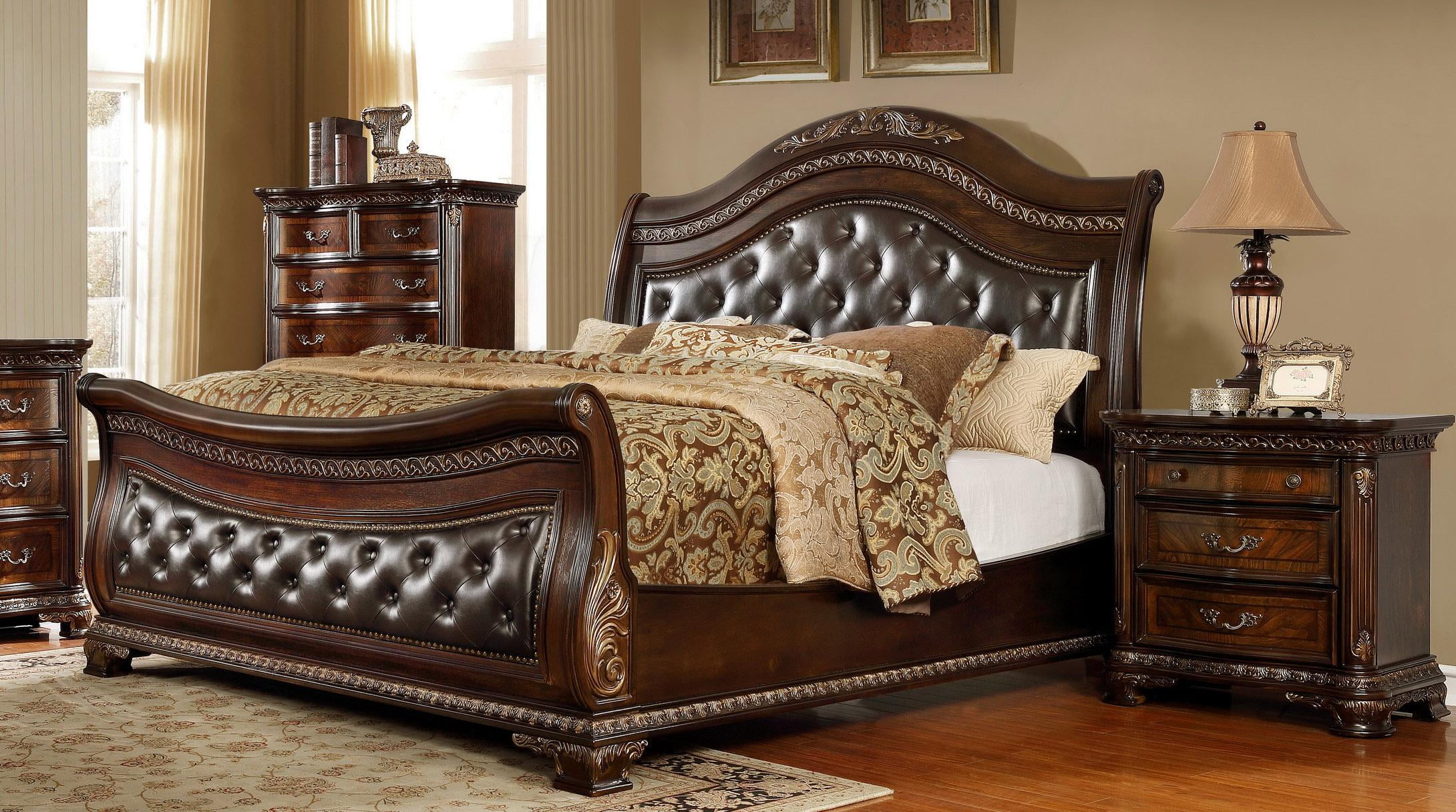 Cherry Sleigh Cal King Bedroom Set 5P w/Chest McFerran B9588 Classic Traditional